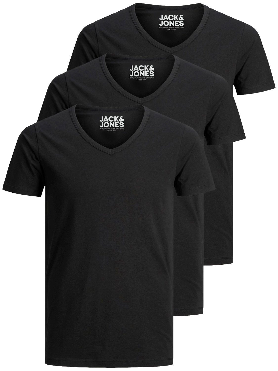 (3-tlg., 3er V-Neck länger & Jones T-Shirt geschnitten, Pack) etwas schwarz zu Jack Basic nicht kurz