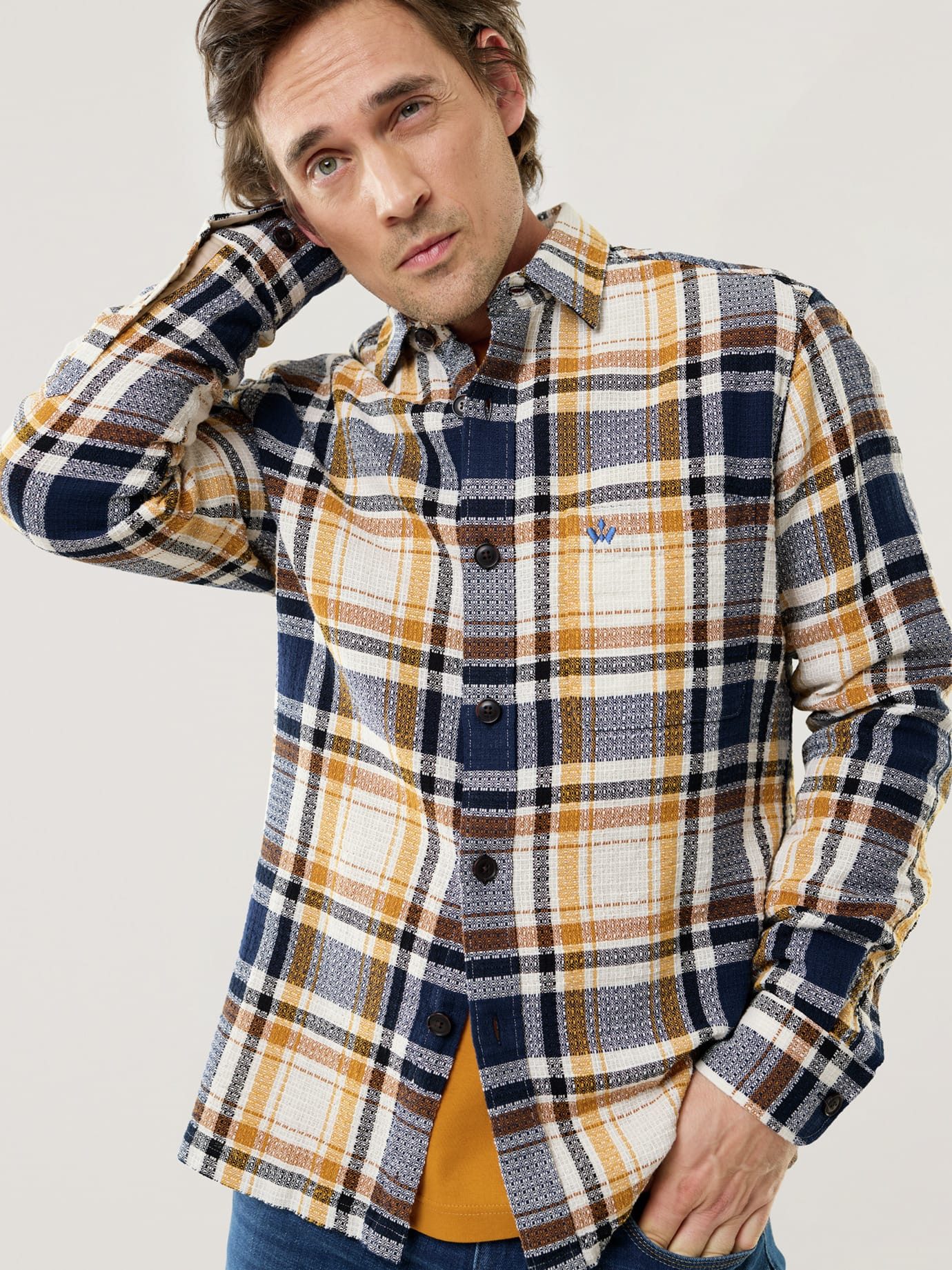 Walbusch Hemdjacke Herren Overshirt Karo Baumwolle Regular Fit Langarm pflegeleicht Hemdjacke mit Kentkragen, Brusttasche, 2-Knopf-Manschetten