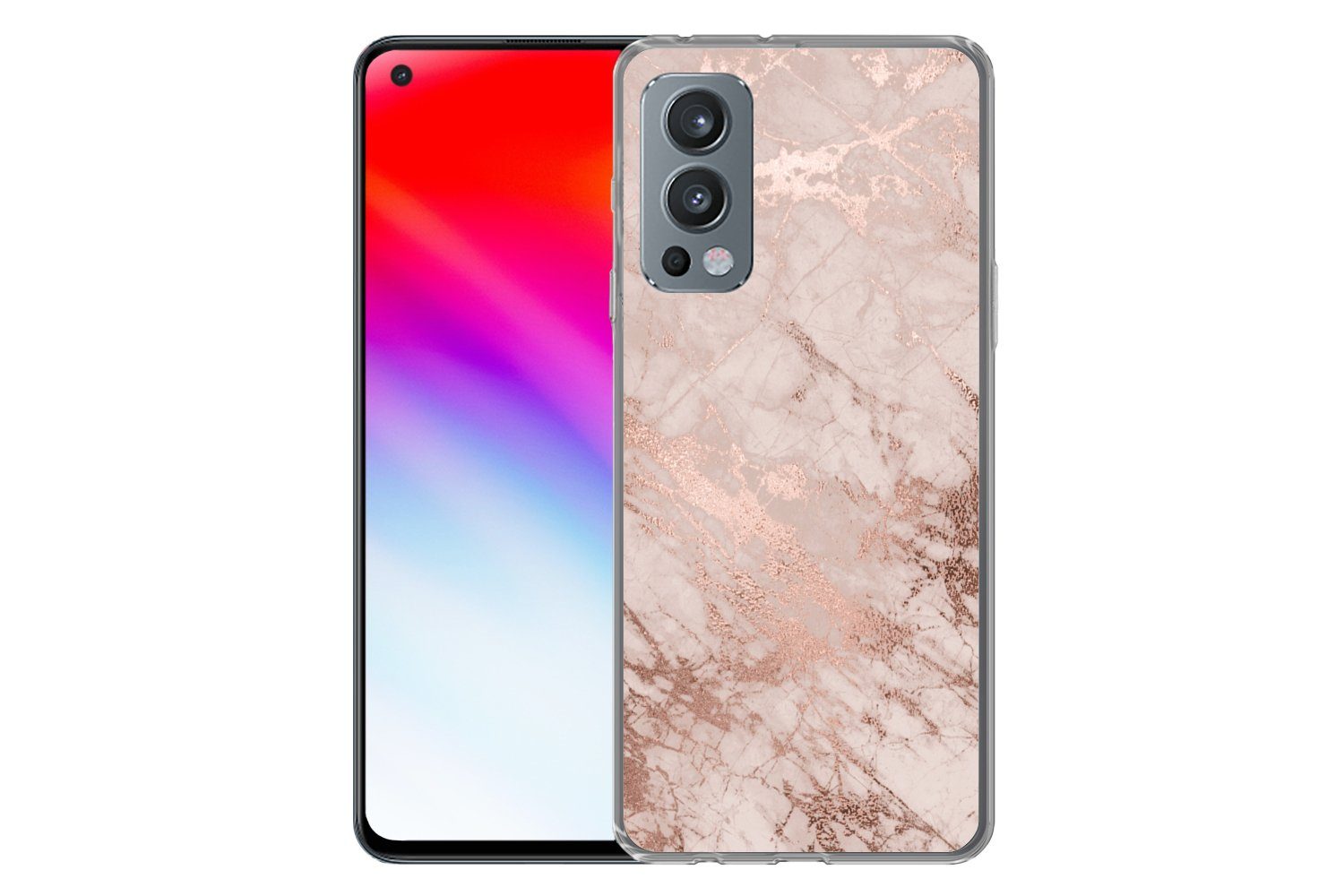 MuchoWow Handyhülle für OnePlus Nord 2 5G Marmor - Rosa - Luxus - Marmoroptik - Glitzer -, Phone Case, Silikon, Schutzhülle Dünn