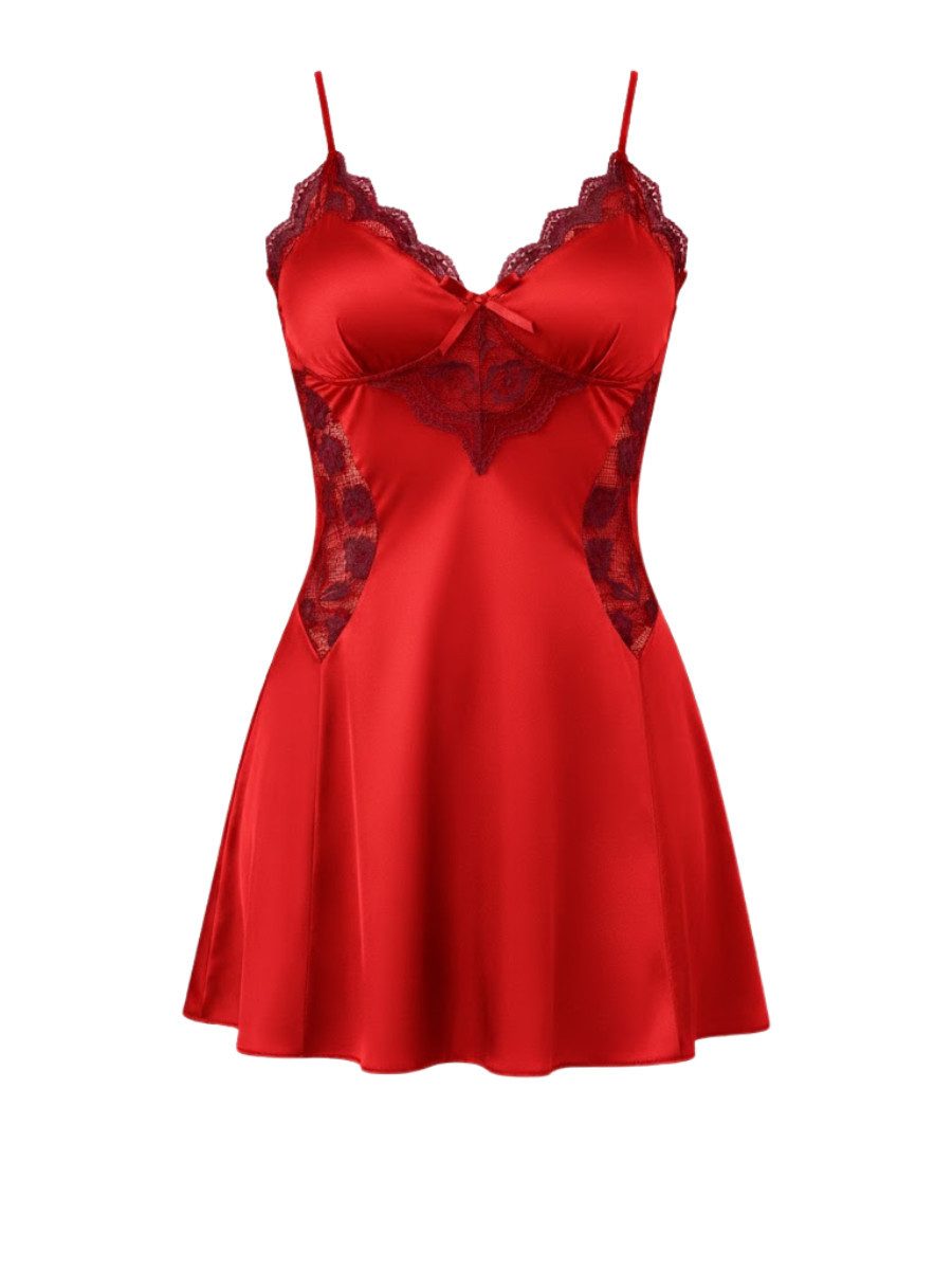 Elegant Love Babydollkleid Elegantes Damen-Nachthemd mit Spitze – Luxuriöses Negligé Nachtwäsche mit Spitzenbesatz und V-Ausschnitt für besondere Anlässe