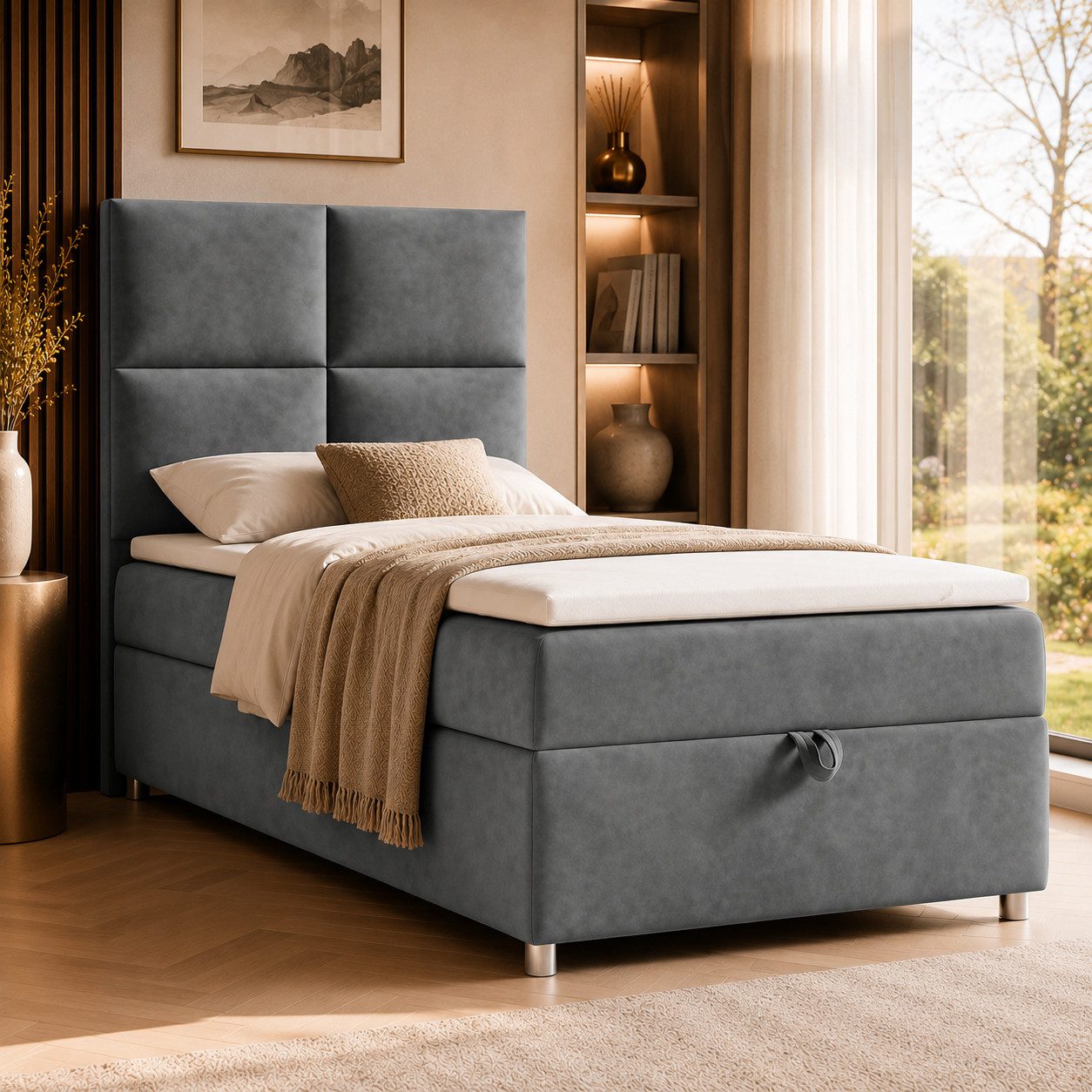 Best for Home Boxspringbett Trinity K-2 mit Bettkasten & Topper – Komfort & Stauraum (Einzelbett, Hotelbett, Polsterbett gepolstertes Kopfteil, Jugendbett, Kinderbett versch. Größen, 1-St., 70x200 80x200 90x200 100x200 cm), Einzel-Boxspringbett mit integr