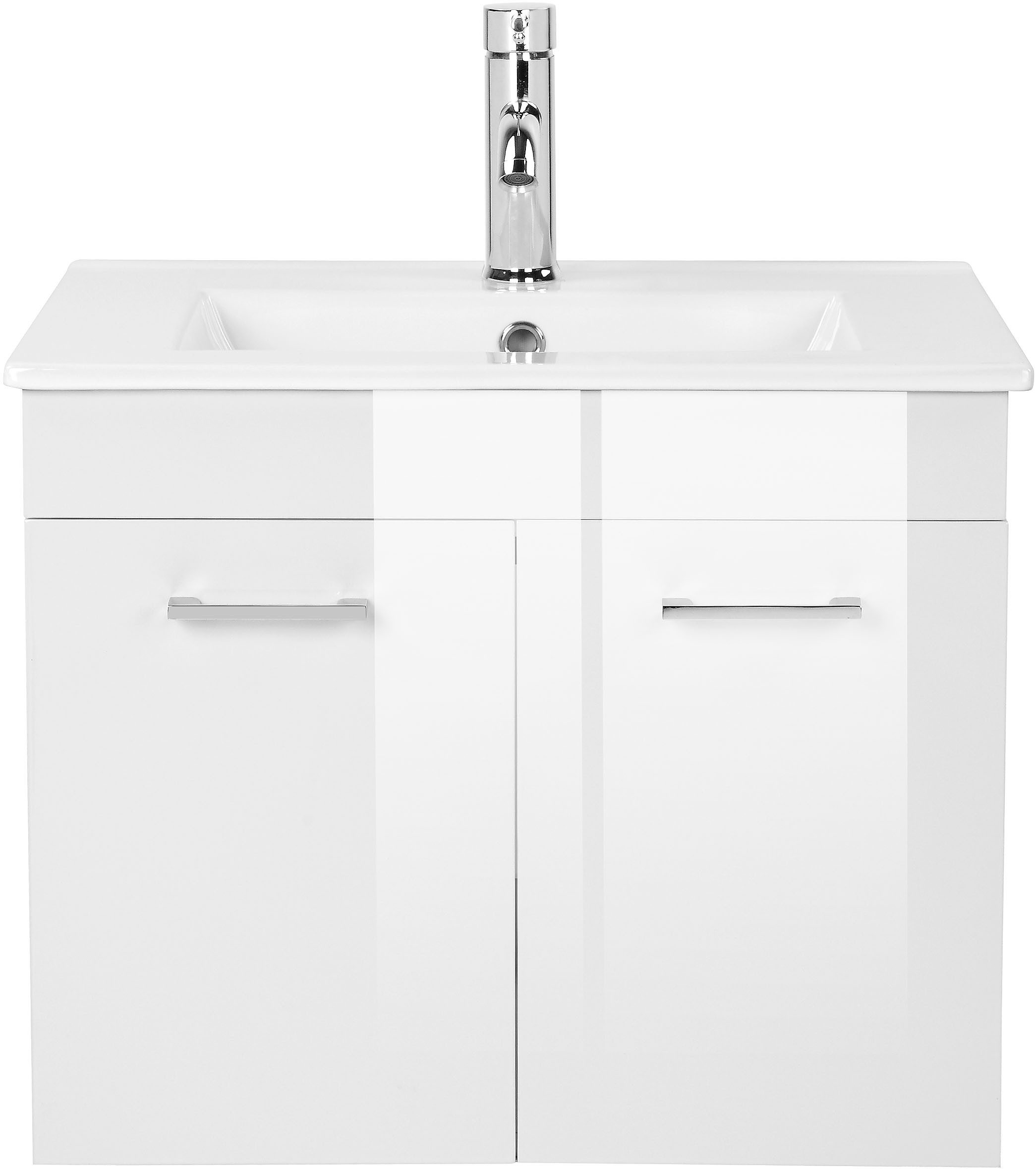 welltime Waschtisch Florenz, Breite 60cm, 2 Tür, 2 Fächer, MDF-Front (Set, Waschtisch inklusive Waschbecken), Waschplatz mit 2 Türen,in verschiedenen Farben erhältlich, Badmöbel