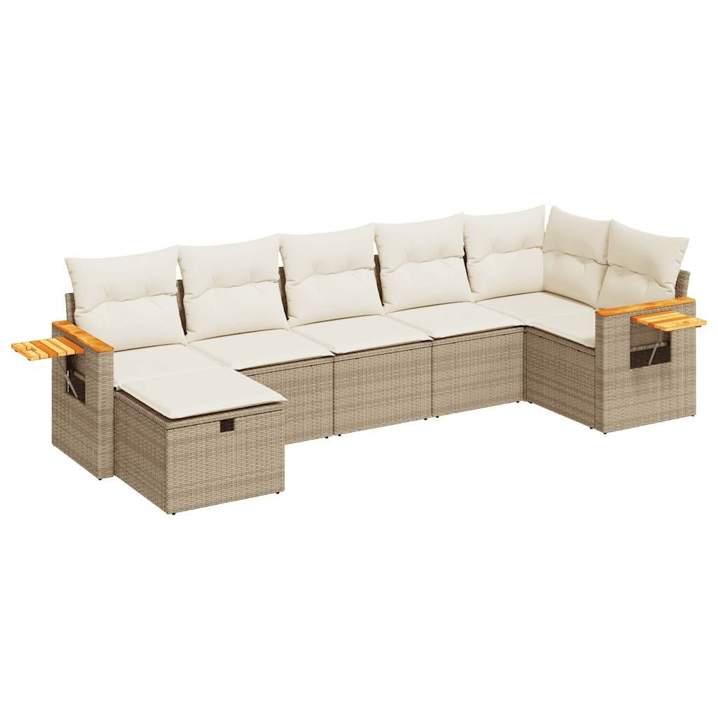 Gartenlounge-Set 7-tlg. Garten-Sofagarnitur mit Kissen Beige Poly Rattan