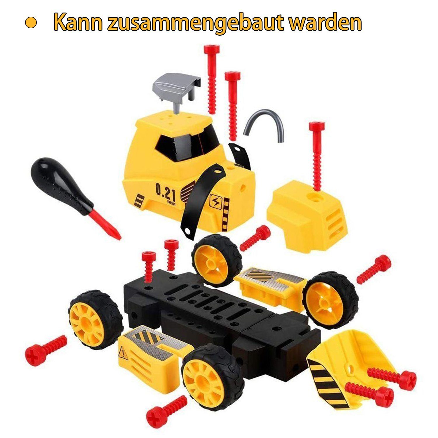 Montage Spielzeug Set Baufahrzeuge Kinder 7 in 1 DIY LKW Autos mit Schraubenz... 
