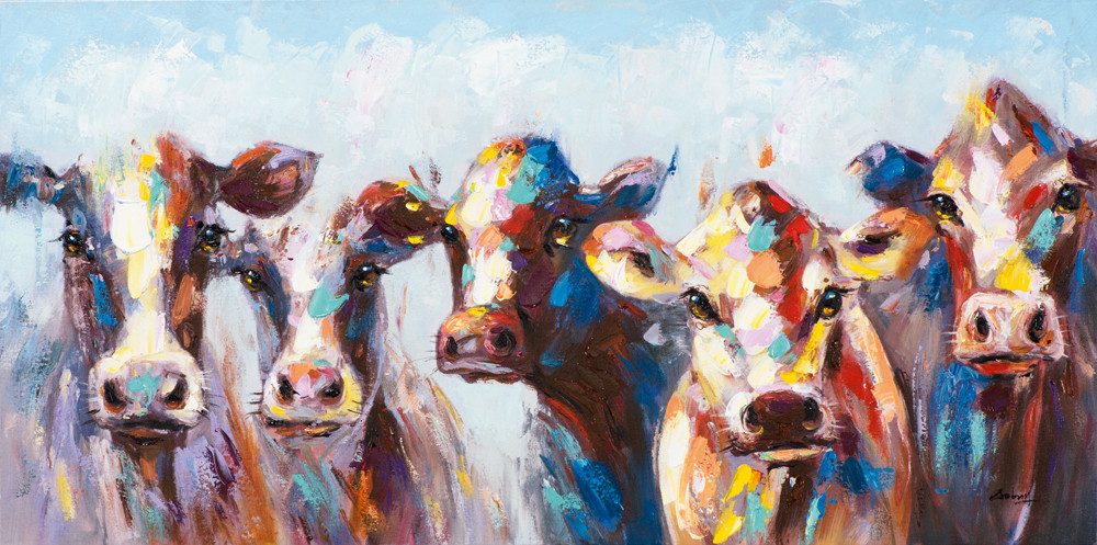 ArtUniverse Gemälde Erstaunte Kühe 50x100 cm, Tiermotiv