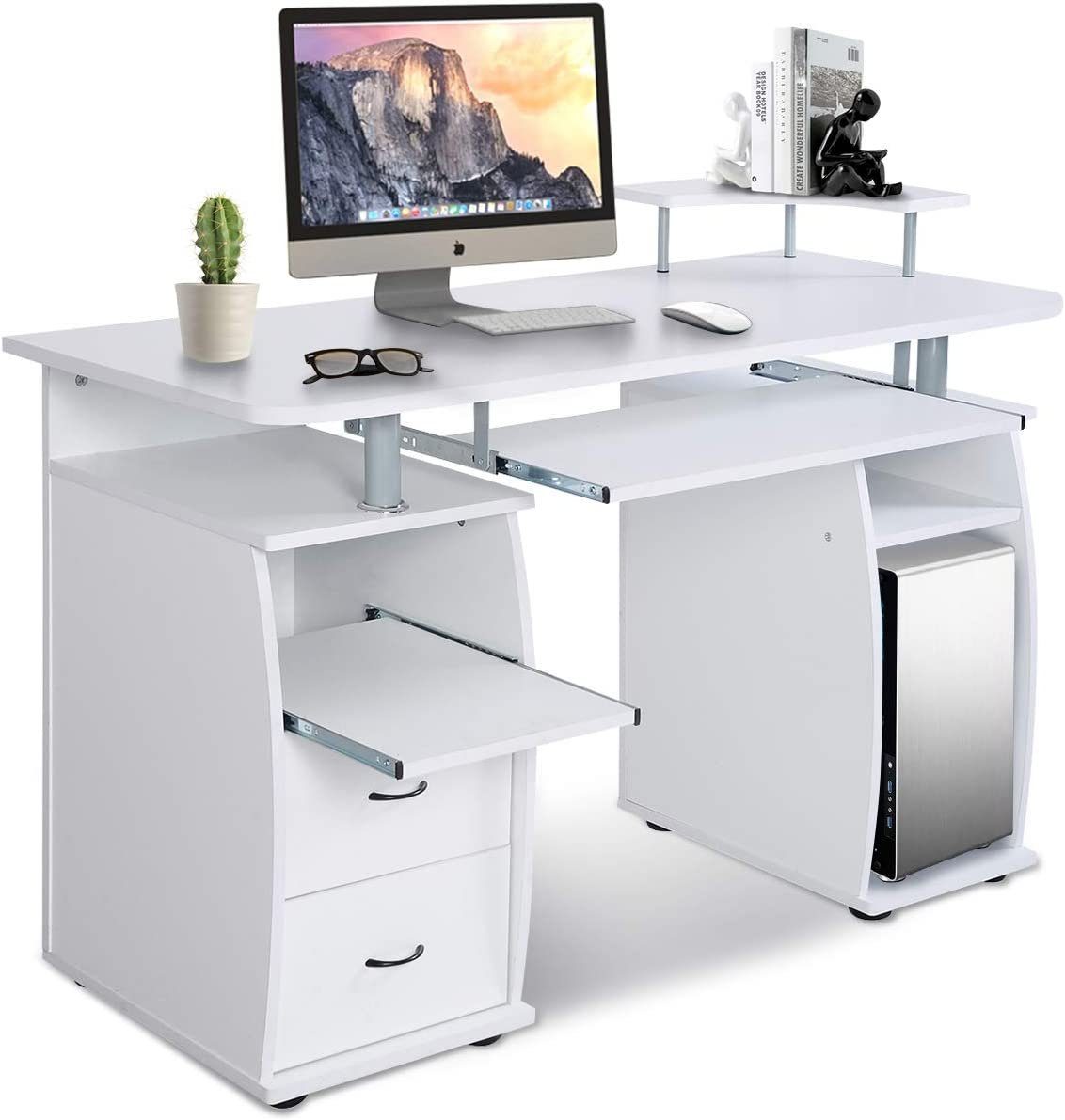 KOMFOTTEU Computertisch Schreibtisch, mit Tastaturauszug, 120x55x76cm, Weiß