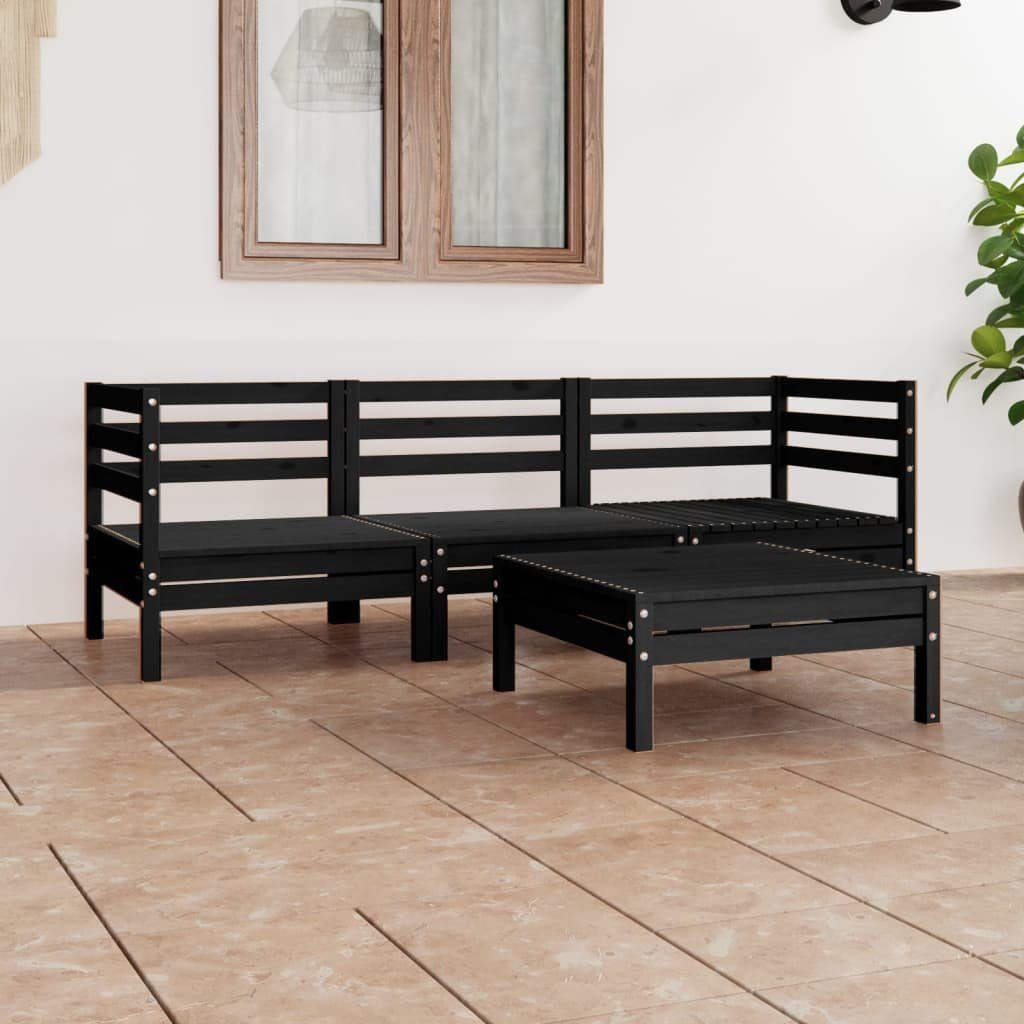 vidaXL Gartenlounge-Set 4-tlg. Garten-Lounge-Set Schwarz Massivholz Kiefer, (1-tlg)