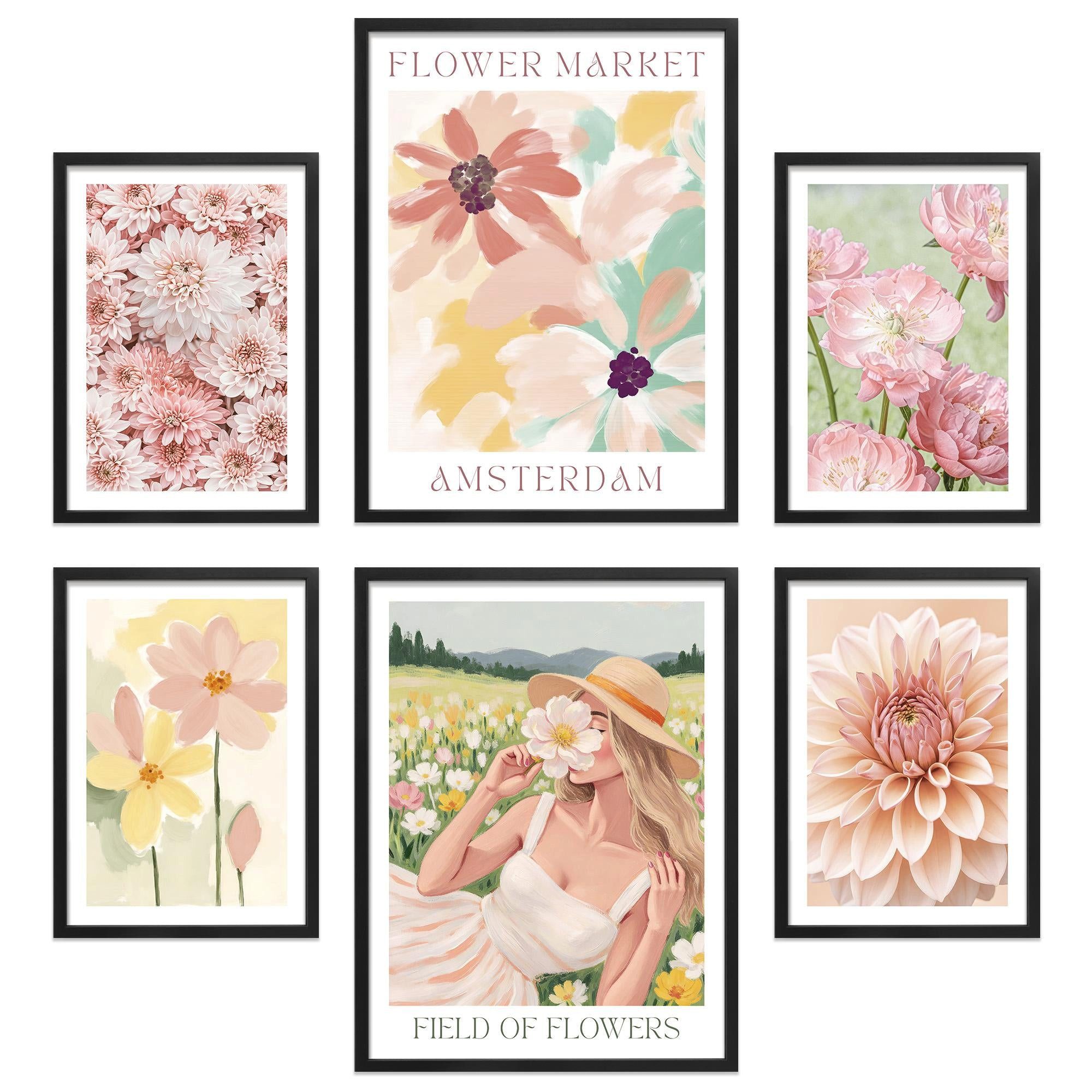 ARTFAVES Bilder-Collage Poster Set Flower Time I mehrteilige Bilderwand I Wandbilder Blumen, (Wandbilder modern, 6 St)