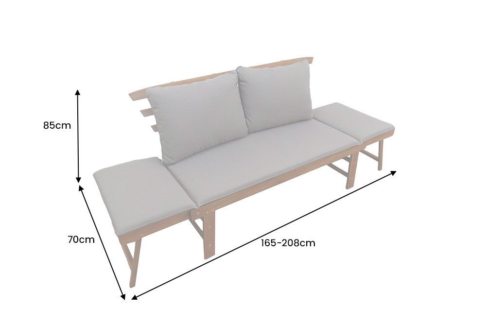 riess-ambiente Gartenbank MODULAR 200cm natur – FSC zertifiziertes Holz, klappbar, mit Kissen (Einzelartikel, 1-St), Outdoor-Sitzbank mit Liegefunktion – ideal für Garten & Terrasse
