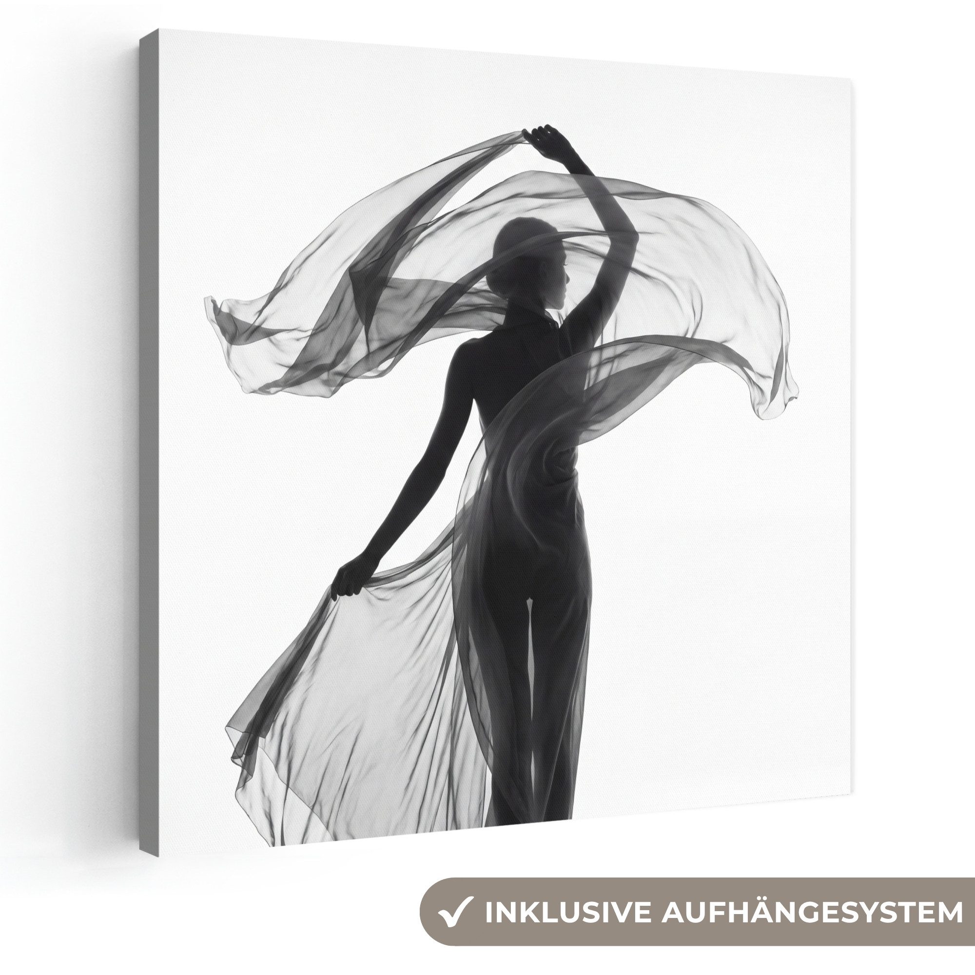 OneMillionCanvasses® Leinwandbild Frau - Schleier - Porträt - Schwarz - Weiß - Künstlerisch, Fotodruck (1 St), Wandbild, Deko Schlafzimmer Wohnzimmer Flur 20x20 cm
