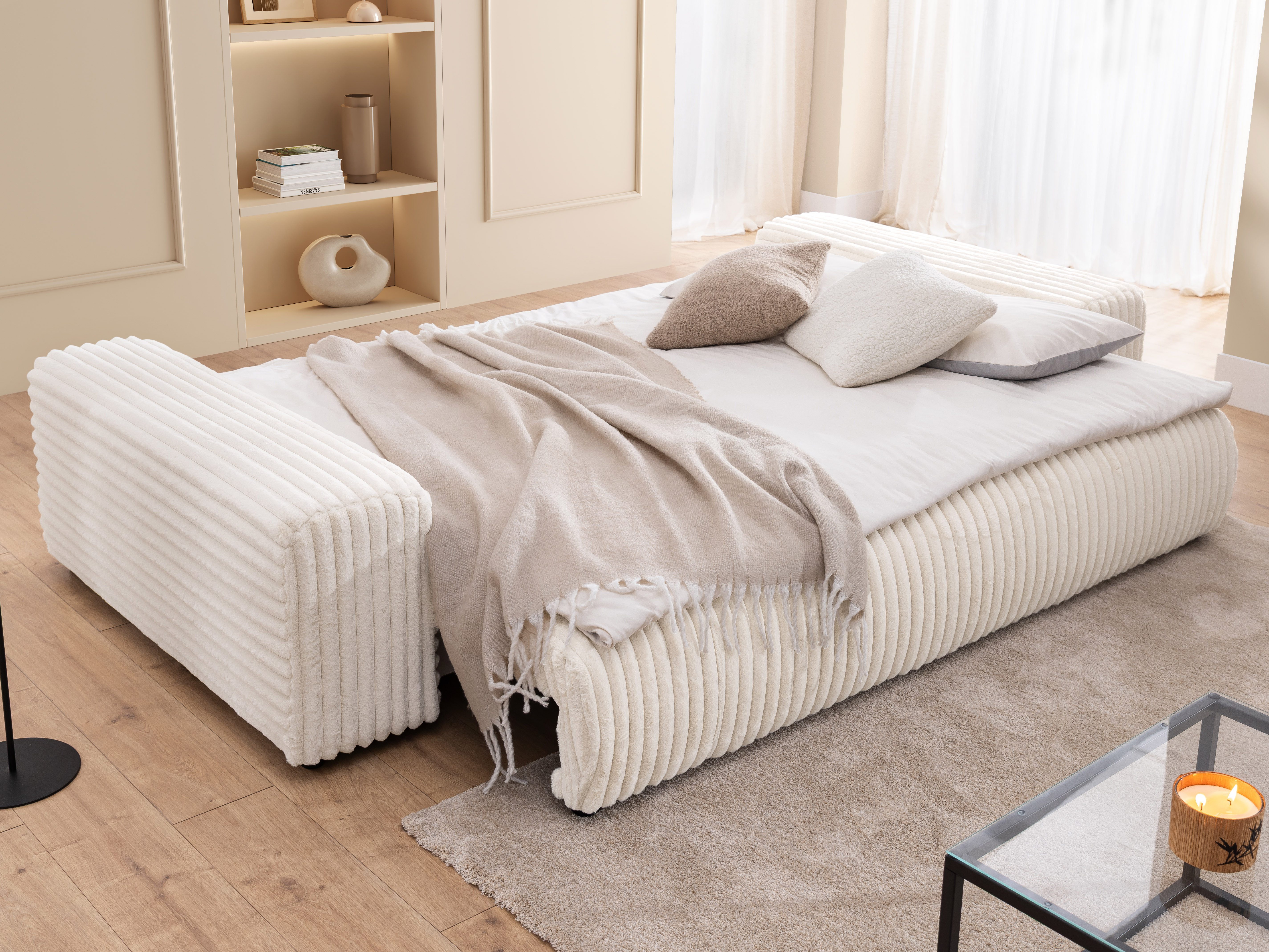 S-Style Möbel Schlafsofa Mollis mit Bettkasten aus Plüschcord, mit Wellenfederung