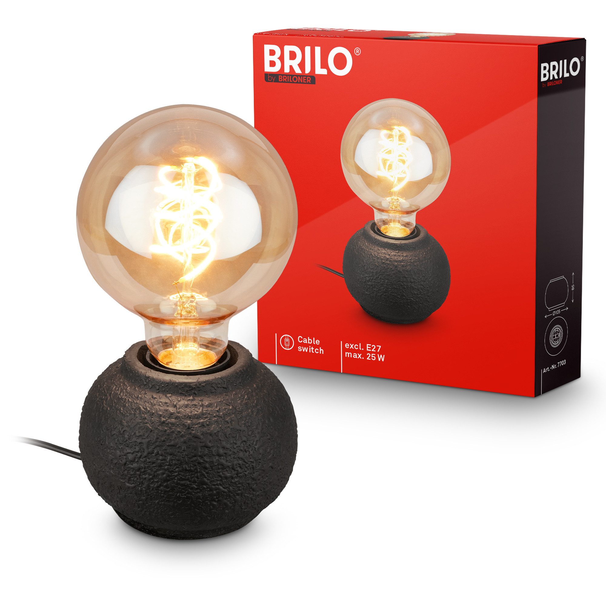 Briloner Leuchten LED Tischleuchte Tischlampe Keramik Kabelschalter für E27 Wohnzimmer Kommode Flur, ohne Leuchtmittel, Abhängig vom Leuchtmittel, 10x8 cm, Wohnzimmer, Schlafzimmer, Büro