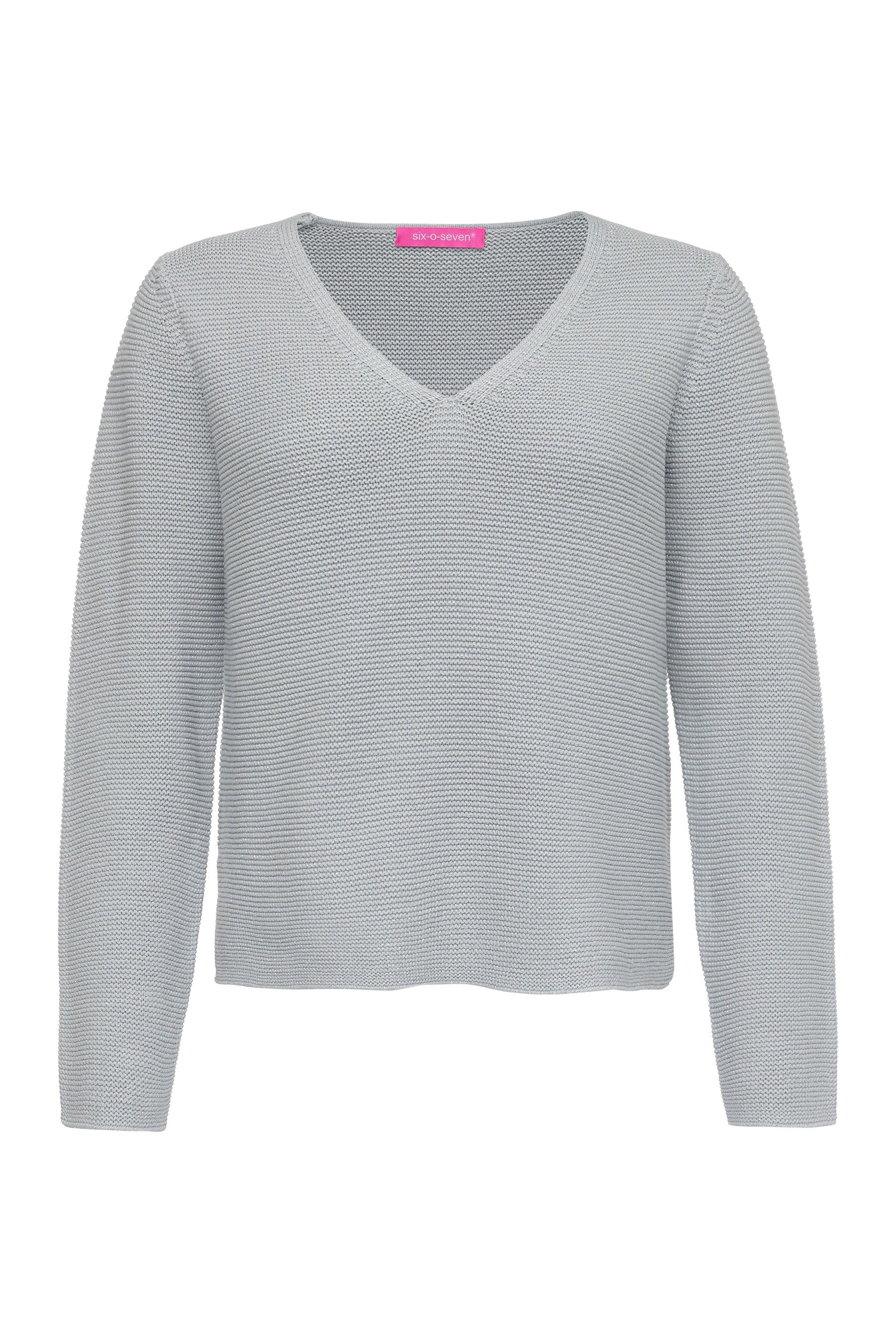 six-o-seven Strickpullover Damen Regular Pullover mit V-Ausschnitt & Lurex Grau