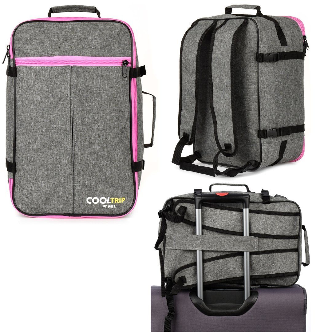 RYANAIR 20L, cm, Volumen Reisetasche wasserdicht, nm_trade Cordura Grau/Rosa geräumig, 40x20x25 Reiserucksack Handgepäck leicht, aus Reiserucksack