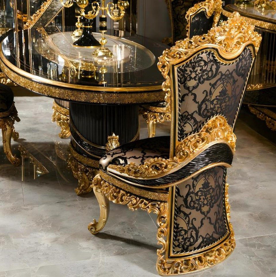 Xlmoebel Essgruppe Schwarzes Esstisch- und Stuhlset aus Holz und Glas von XLMOEBEL, (7-tlg), Made in Europa