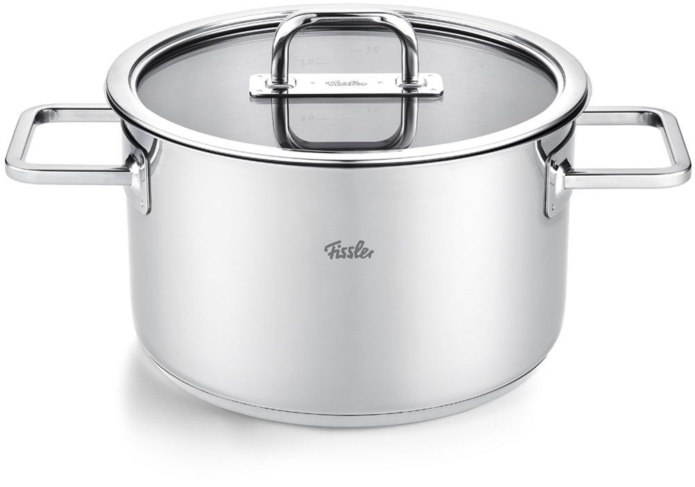 Fissler Topf-Set Viseo® Pro, Edelstahl 18/10 (Set, 9-tlg., 3 Kochtöpfe & 1 Bratentopf mit Deckel, 1 Stielkasserolle), 9-teiliges Edelstahl-Topfset mit Superthermic Boden