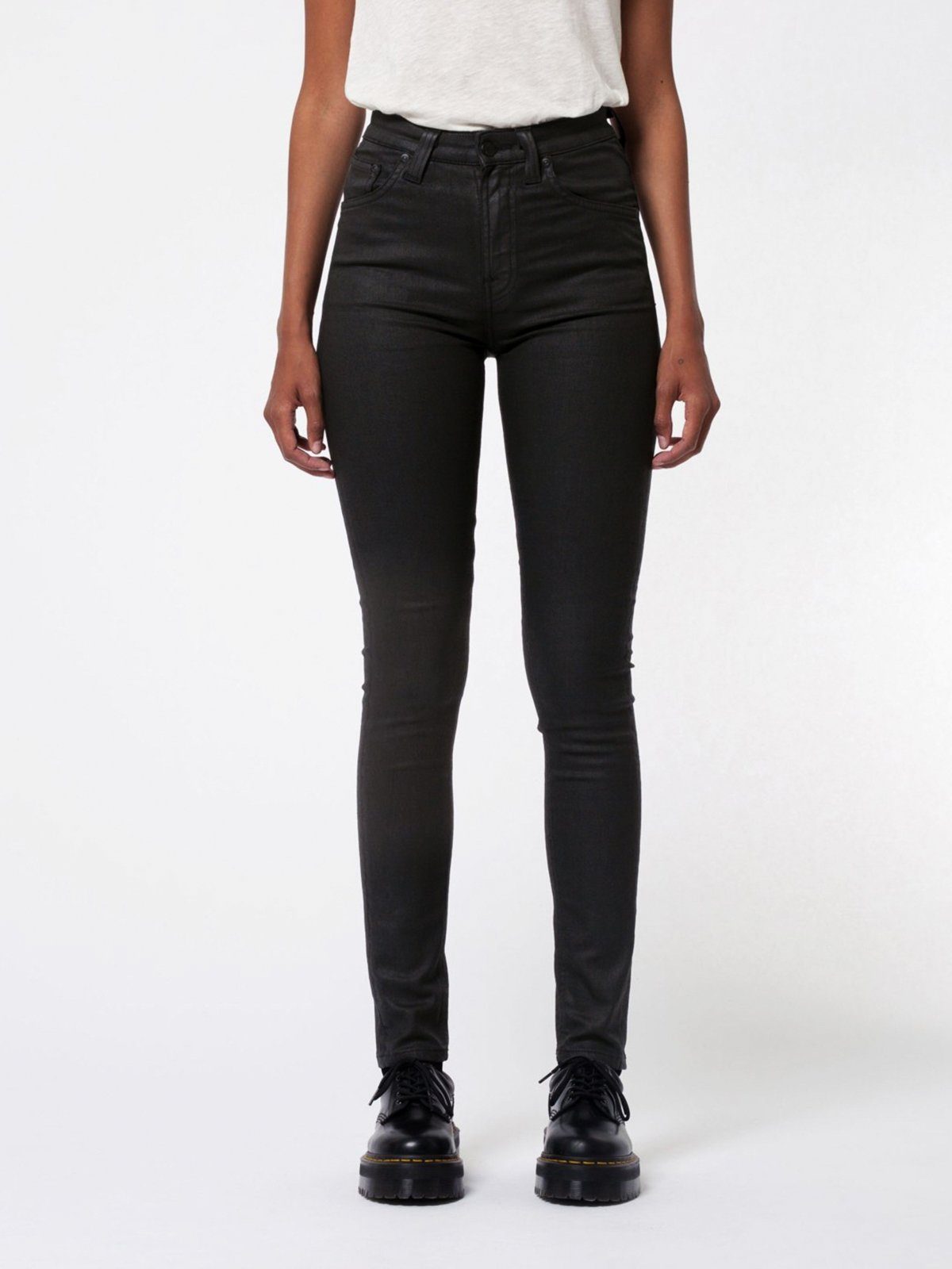 Nudie Jeans Skinny-fit-Jeans Damen High Waist Hose Beschichtet - Hightop  Tilde Painted Black