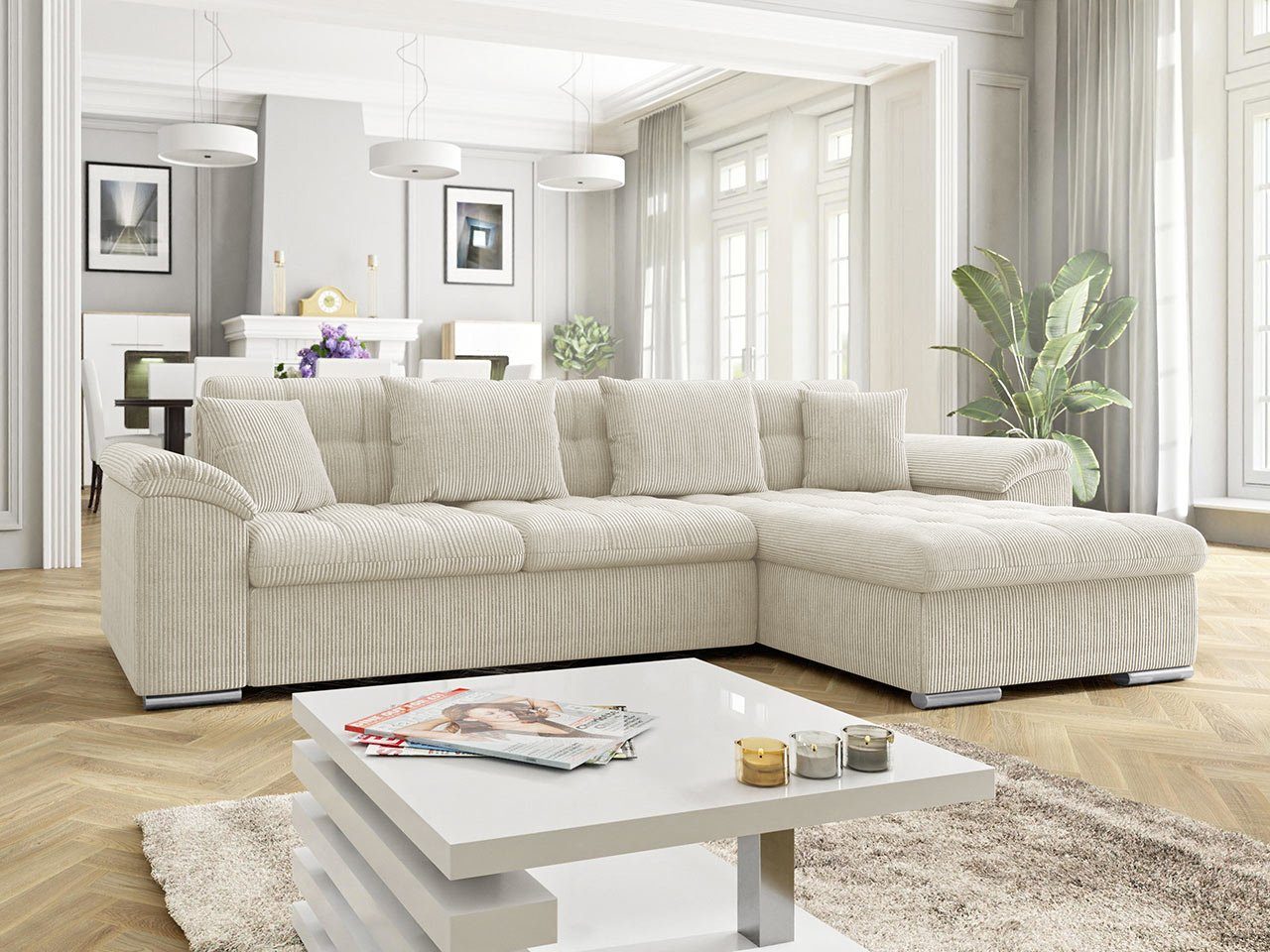 MIRJAN24 Ecksofa Diana Cord, mit Bettkasten und Schlaffunktion, Polsterecke Sofa, Farbauswahl Couchgarnitur