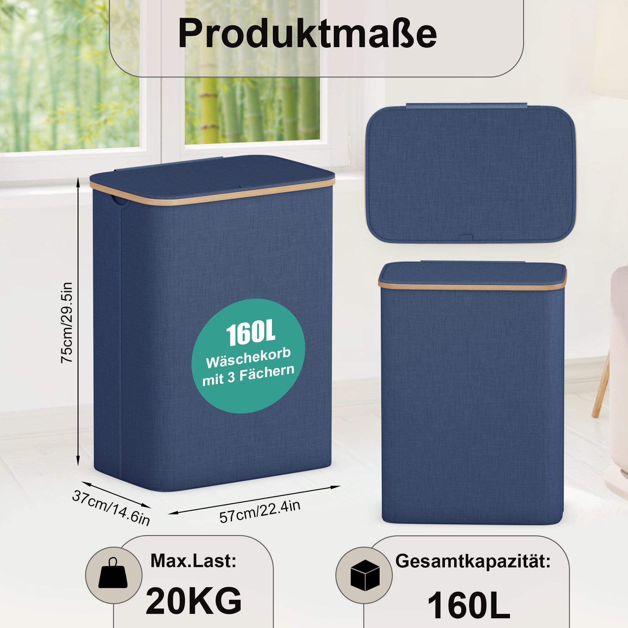 AdelDream Wäschekorb AdelDream 140L160L Wäschekorb mit Deckel