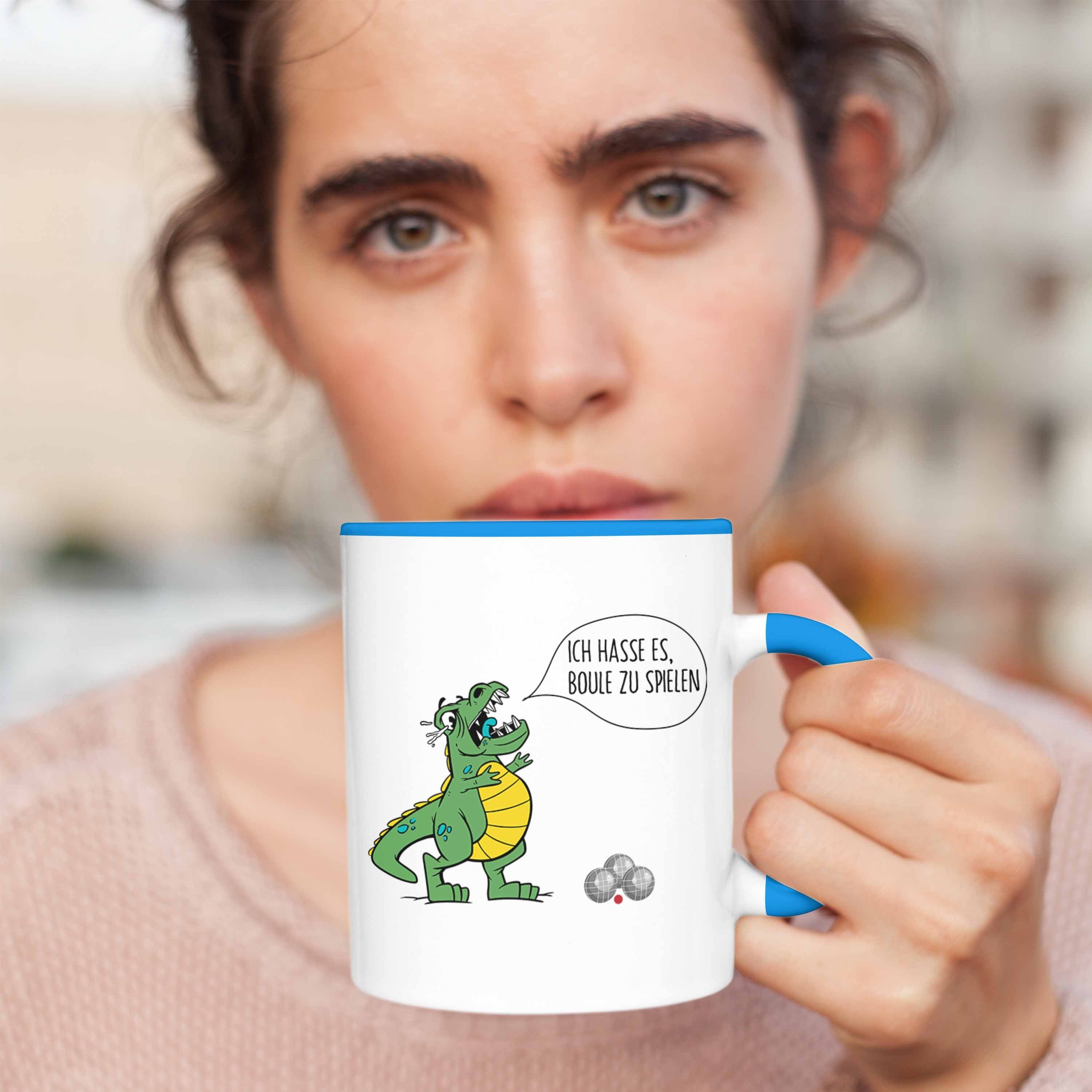 Trendation Boule Tasse Ich Boule-Spieler Tasse Blau Geschenk Spruch Dino Geschenkidee T-Rex