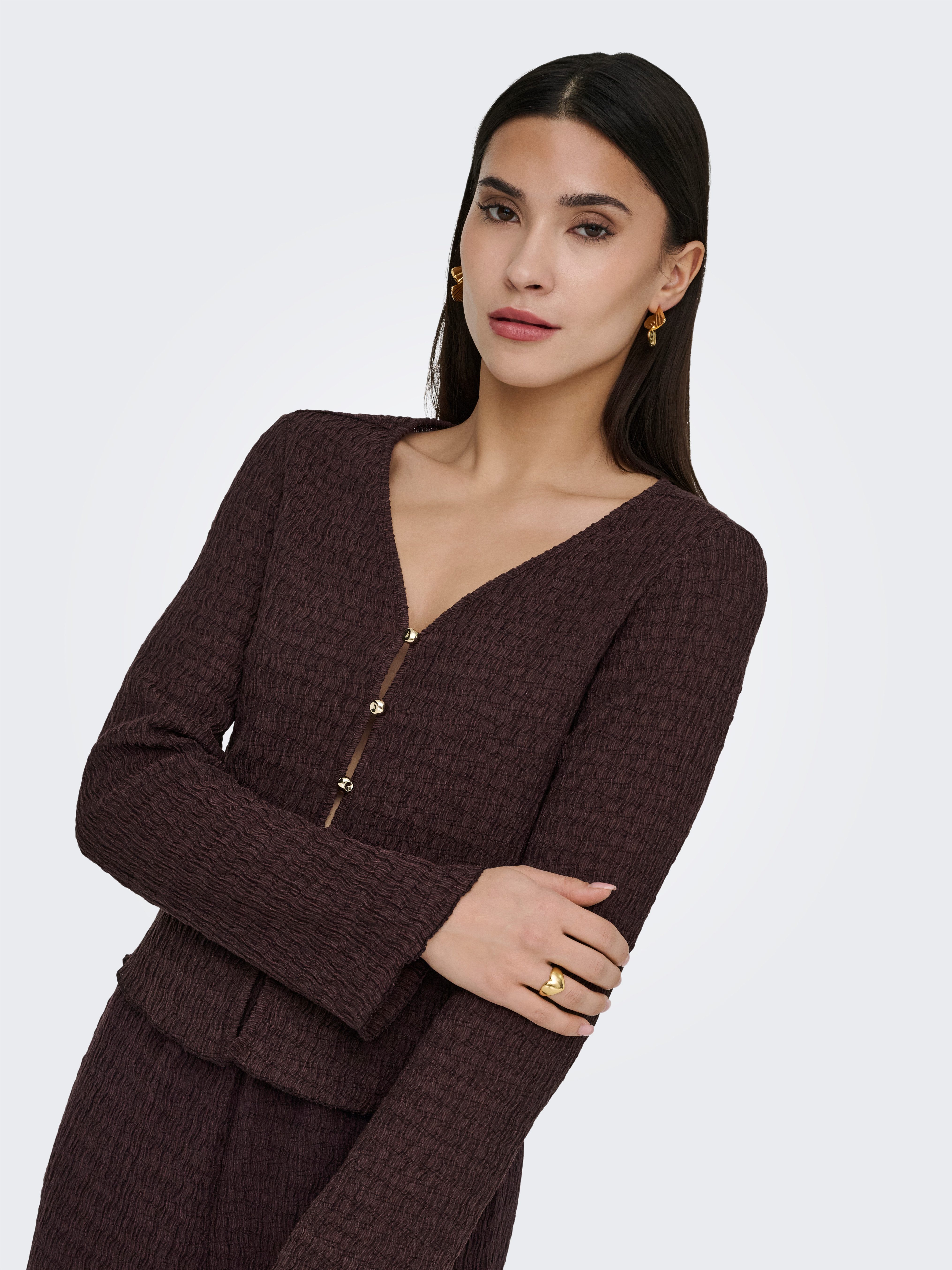 ONLY Strickjacke ONLILSE L/S CARIDGAN STRUC JRS Kunstfaser, V-Ausschnitt