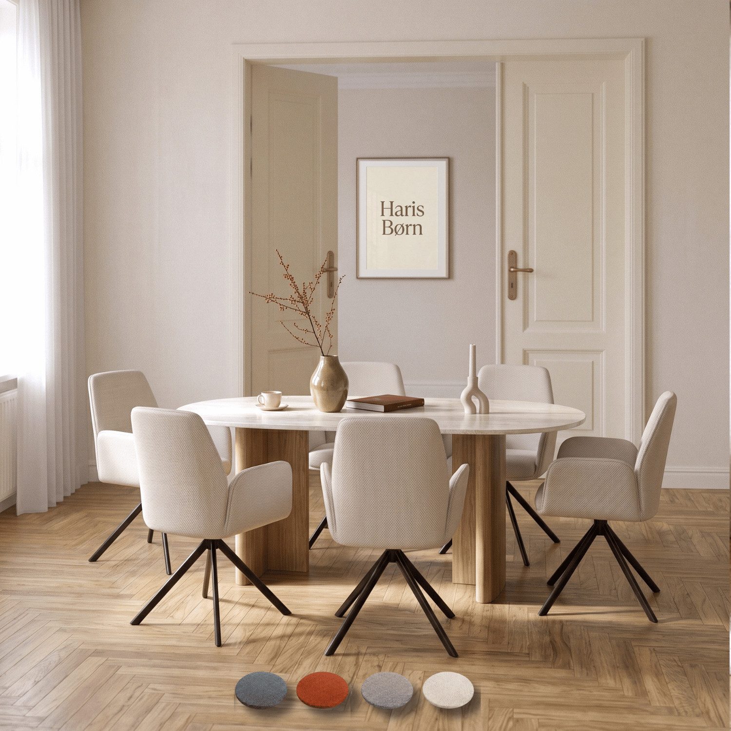 Haris Børn Esszimmerstuhl Armlehnstuhl drehbar - Polsterstühle für Esszimmer (Set, 8 St), Premium Esszimmerstühle drehbar & Esstisch Stühle - Drehstuhl