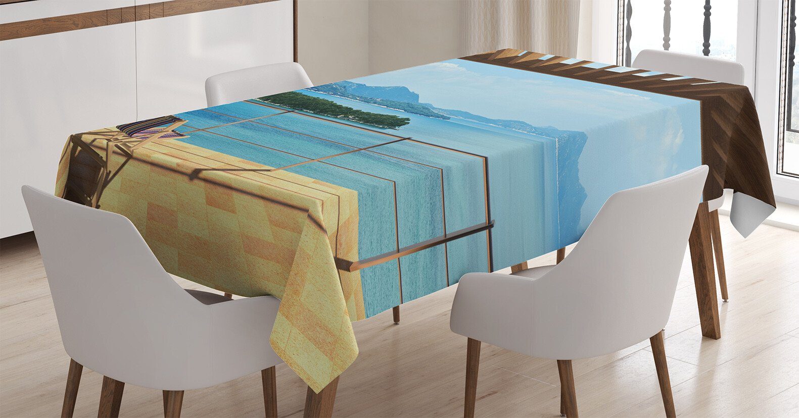 Abakuhaus Tischdecke Farbfest Waschbar Für den Außen Bereich geeignet Klare Farben, Ozean Balkon Panorama-Meerblick