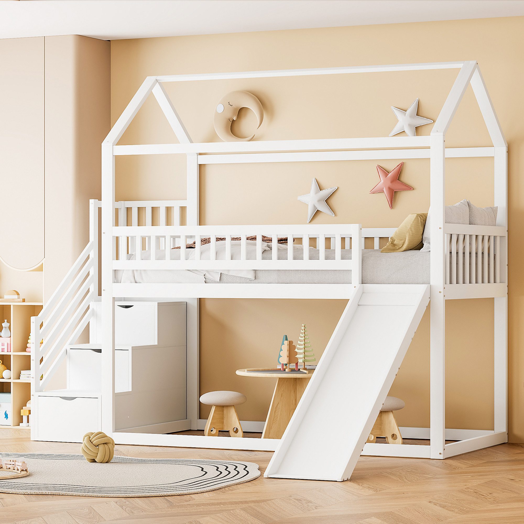 Merax Hochbett (1-St., Stockbett Jugendbett Massivholzbett günstig online kaufen