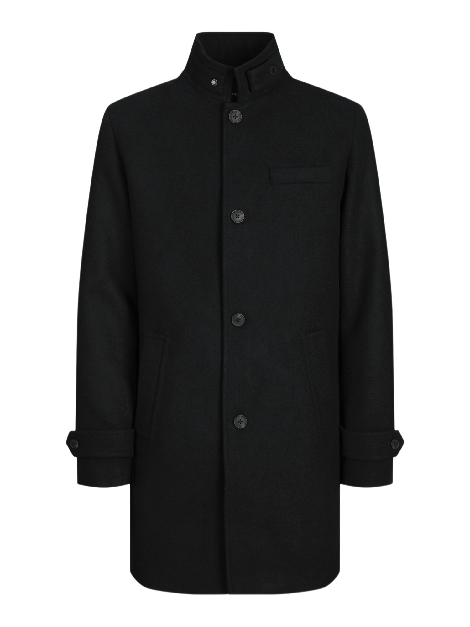 Jack & Jones Strickmantel 2025 MAIN #3 schwarz,Outdoor,Polyester,Meliert,Stehkragen,Lang,Regular Fit