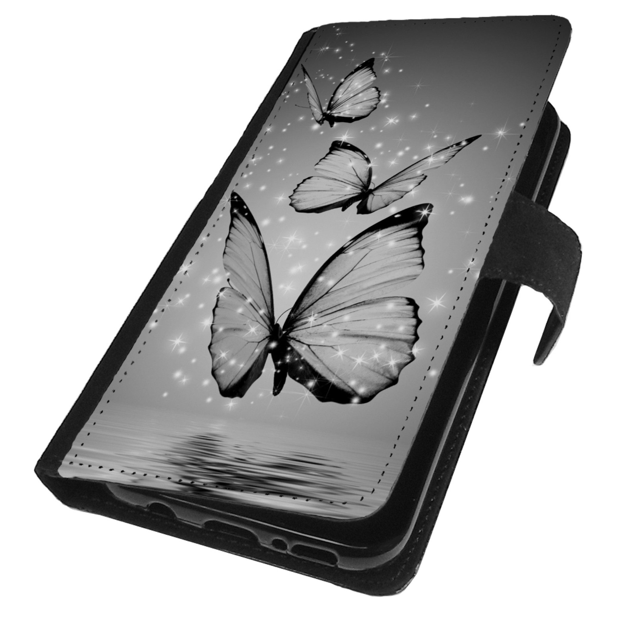 Traumhuelle Handyhülle MOTIV 8 Schmetterling Grau Schutz Hülle für Samsung Handy 5G, Handy Tasche Flip Case Klapp Etui Cover Kunstleder Silikon