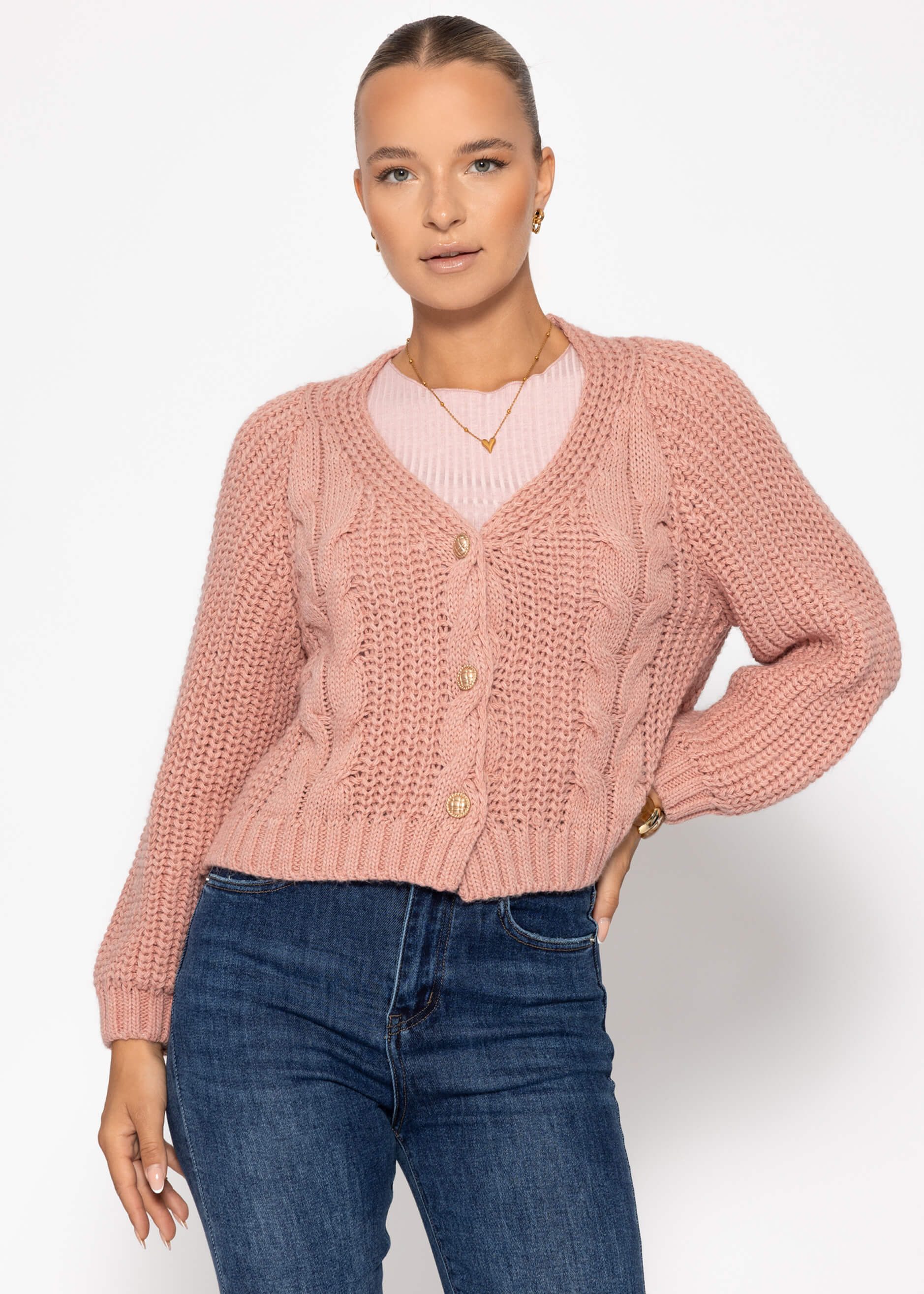 SASSYCLASSY Cardigan Zopfstrick-Cardigan mit Knopfleiste für günstig online kaufen