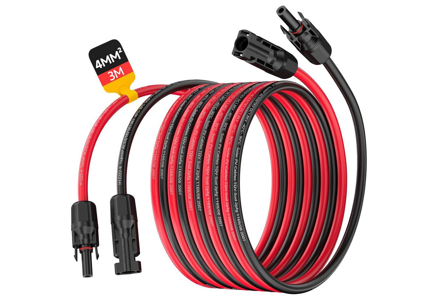 Rhein Beleuchtung Solaranlage 4 mm²/12AWG Solarkabel-Verlängerungskabel (mit Buchse und Stecker), 0 W, Hochreiner Kupferkern und PPE-Material, (Set, 1-St., solarkabel verlängerung, solarkabel 4mm2, mc4 verlängerung), Für Photovoltaikanlagen, flexibel, IP6