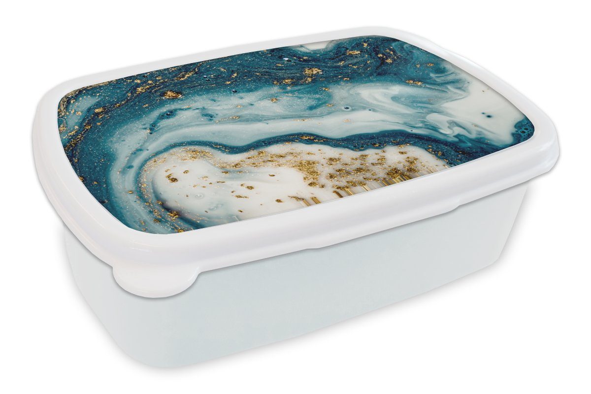 MuchoWow Lunchbox Marmor - Farbe - Glitter - Gold, Kunststoff, (2-tlg), Brotbox für Kinder und Erwachsene, Brotdose, für Jungs und Mädchen weiß