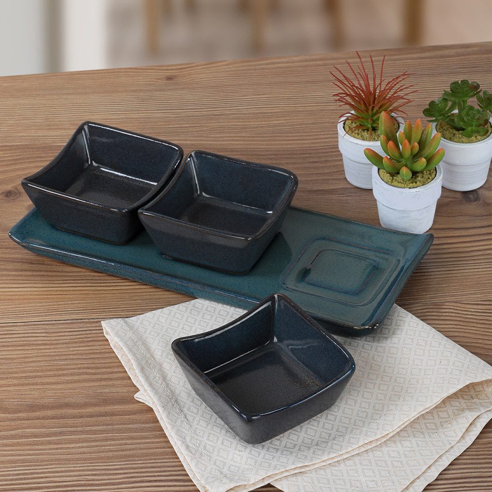 Keramika Dessertschale Keramik Dessertschälchen 4er Set mit Serviertablett, Keramik, (4-tlg), Serviertablett mit 3 Schälchen