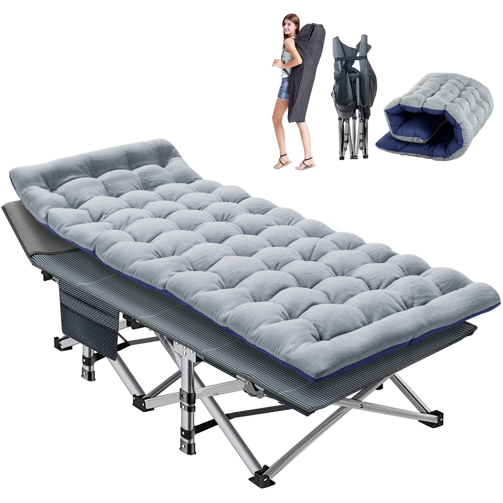Meulbaty Klappbett Klappbar Feldbett, Stahlrahmen + Oxford-Stoff Liegefläche (2.3-3cm Matratze, 1-St) Leicht Relax Liege für Balkon, Garten, 190×71×36cm