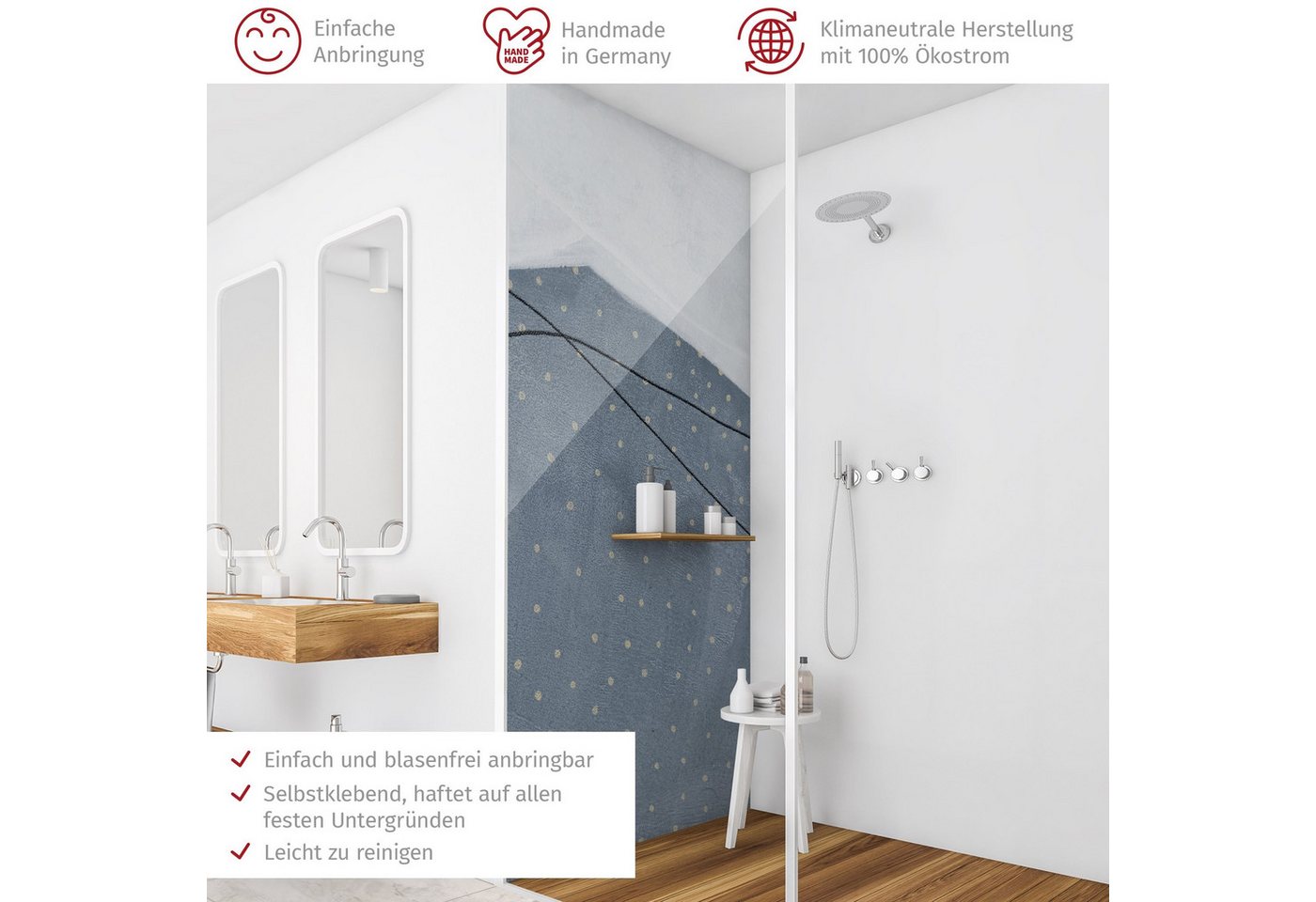 Thumbnail - Bilderdepot24 Badrückwand Abstrakt blau Duschrückwand ohne Bohren Dusche Motiv, (1-tlg., Hart-Folie Premium matt 0,61 mm...