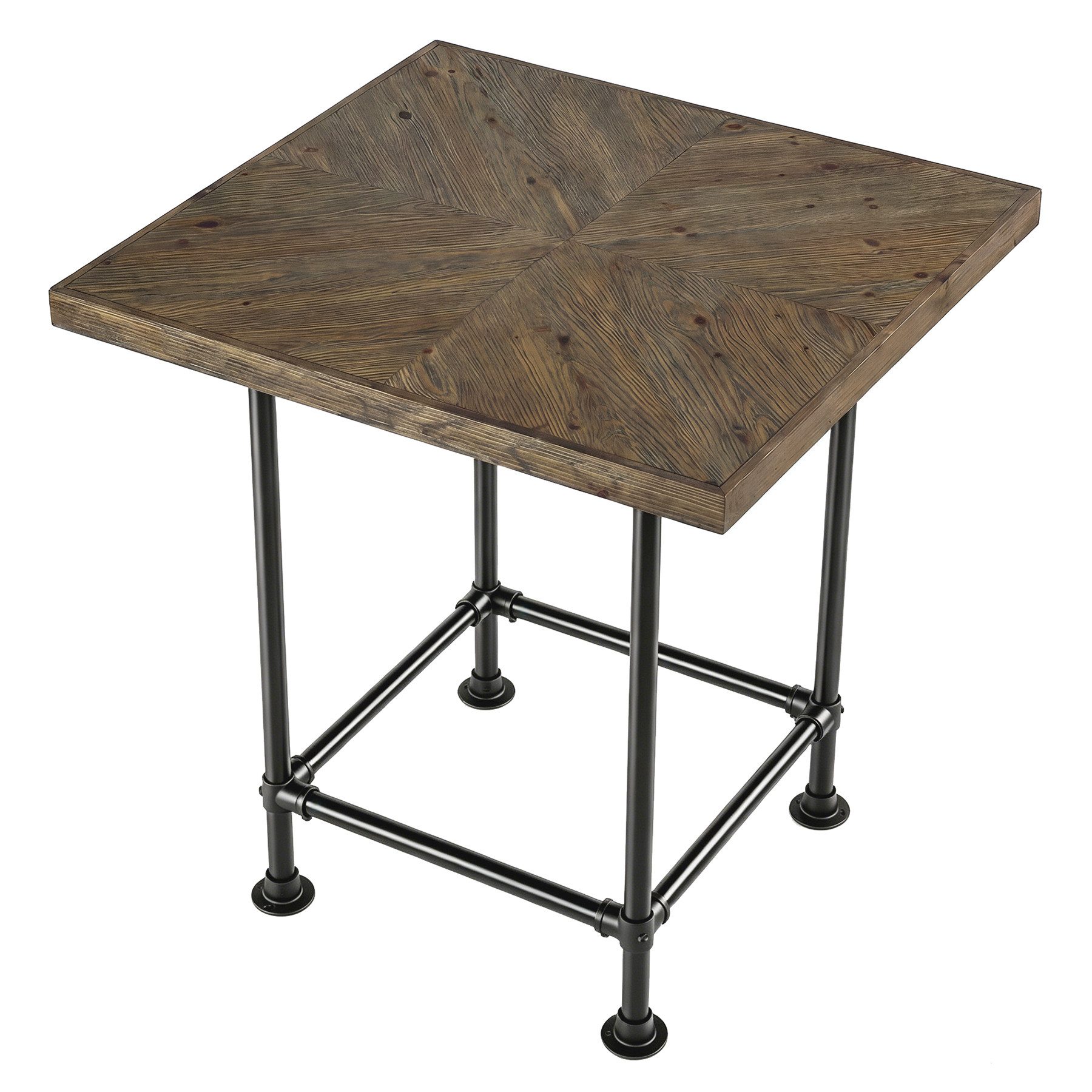 Tribesigns Bartisch 90 cm Bistrotisch, quadratischer Stehtisch mit Fußstütze, Küchentisch (mit Massivholzplatte und stabilem Metallgestell)