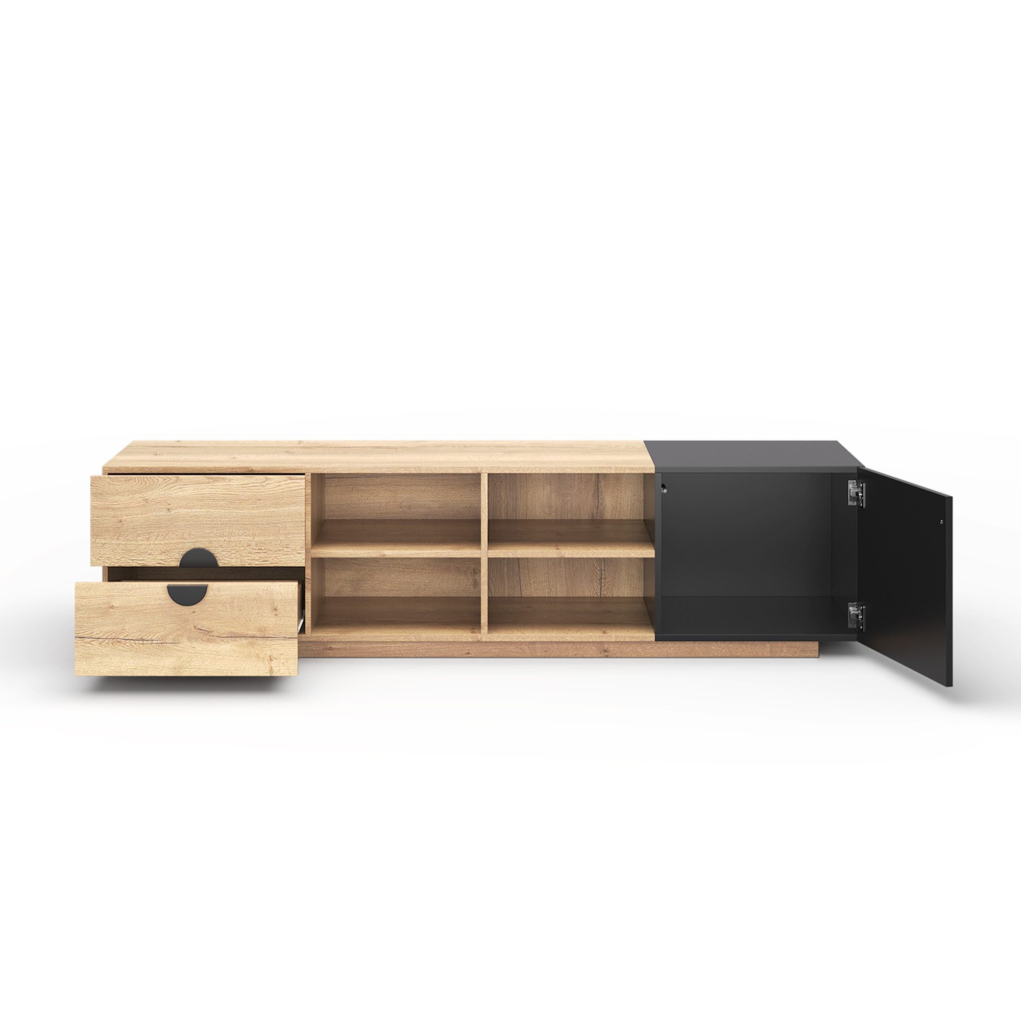 LVHOM TV-Schrank 180cm, TV-Board, moderner TV-Ständer mit viel Stauraum,LED-Beleuchtung (Lowboard, 2 geräuschlose Schubladen + 4 offene Fächer + 1 geschlossenes Fach, stabiler quadratischer Sockel, bis 50 kg belastbar) pflegeleicht, geeignet für Wohnzimmer, Büros und Schlafzimmer