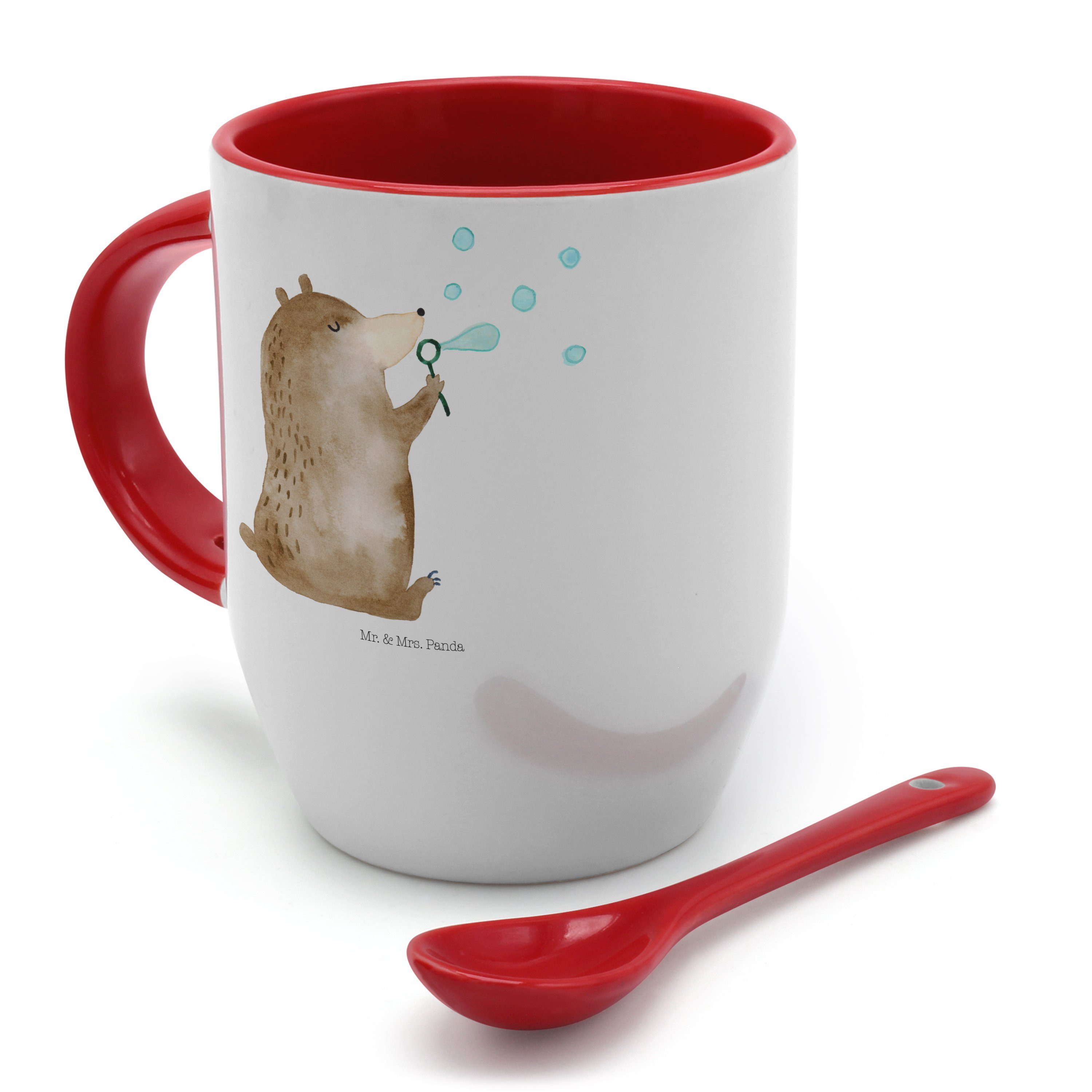 m, Mr. Geschenk, Tasse Seifenblasen Weiß Bär mit Tasse Tasse Panda Löffel, - & - Mrs. Keramik Tassen,