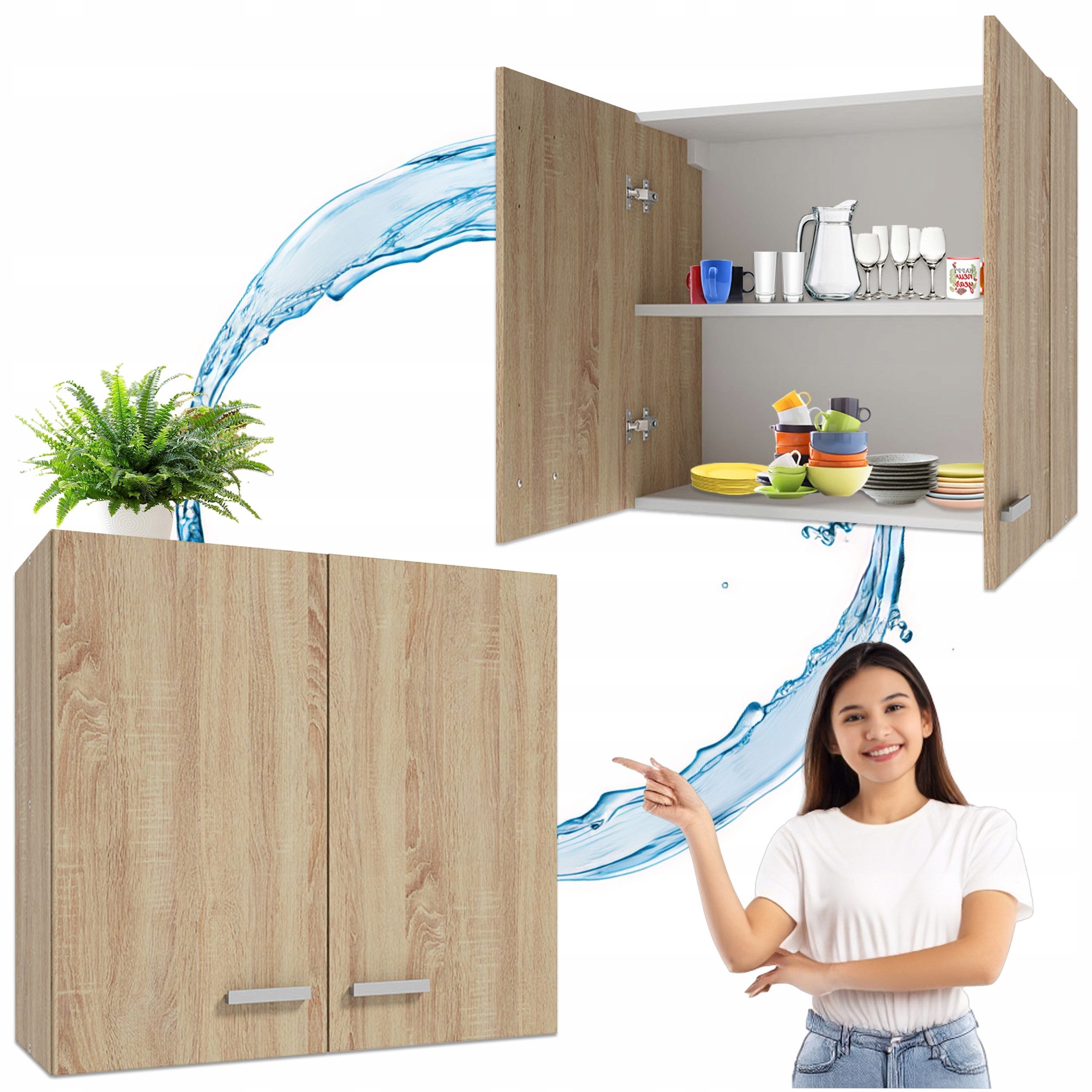 STAMAR Hängeschrank Küchenschrank Hängend 60x60x31cm Sonoma Eiche 2 Türen Chrom Schrank Oberschrank Hängeschrank Küche Wandmontage Stauraum Kompakt Modern