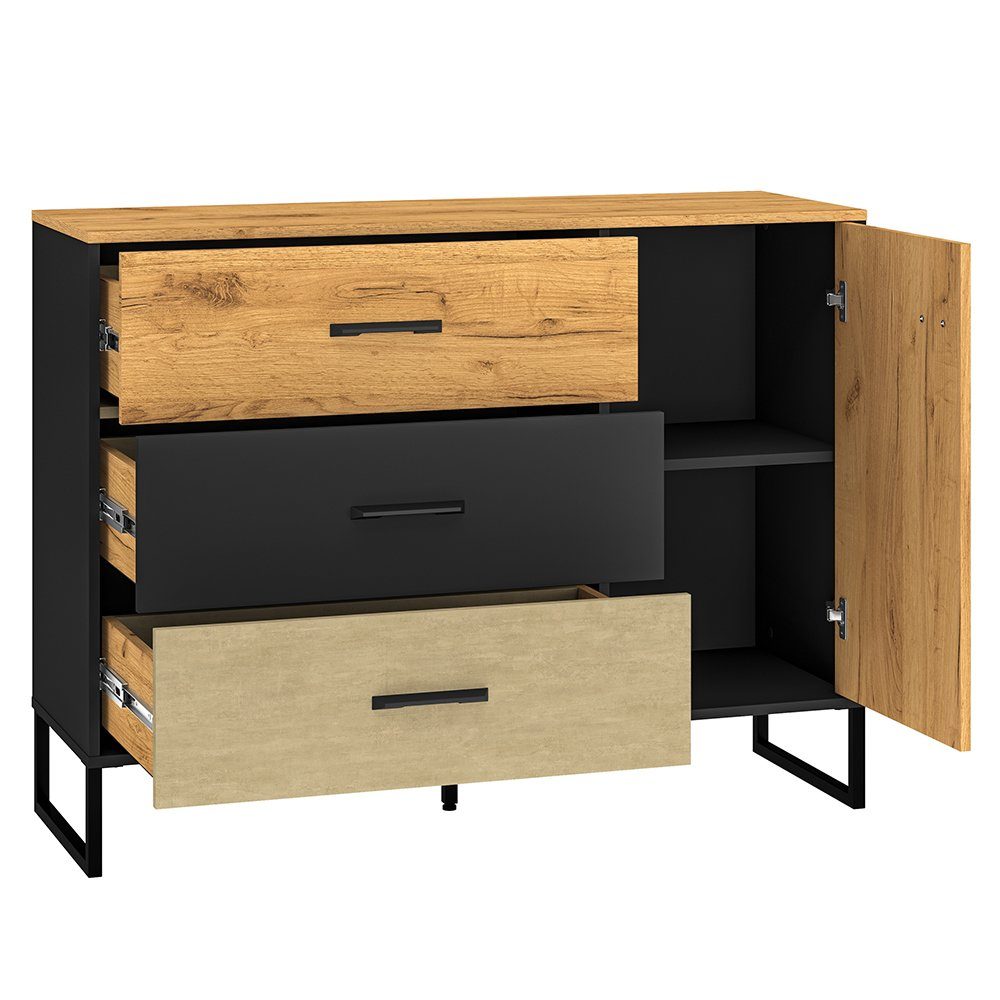 Lomadox Sideboard CASPER-131, schwarz, Eiche, sandfarben, ca. 120/90/40cm günstig online kaufen