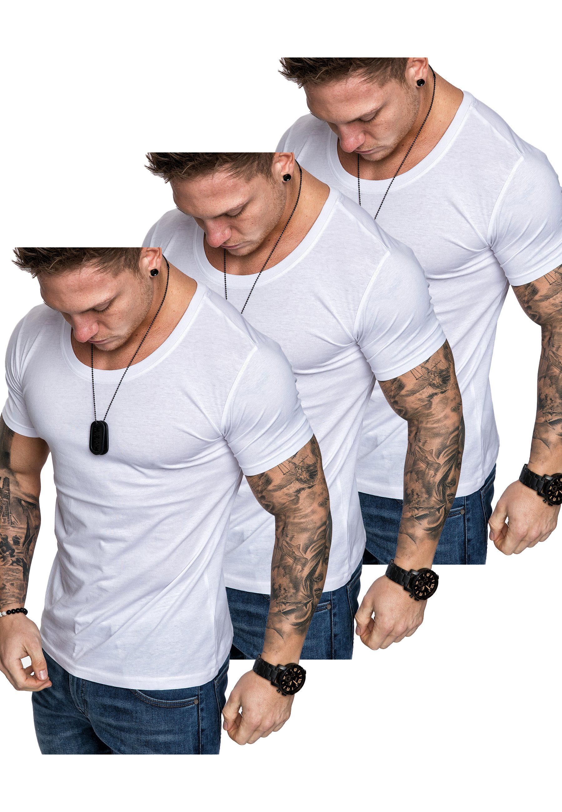 Amaci&Sons T-Shirt 3. LANCASTER 3er-Pack T-Shirts (3er-Pack) Herren Basic Oversize T-Shirt mit Rundhalsausschnitt (3x Weiß)