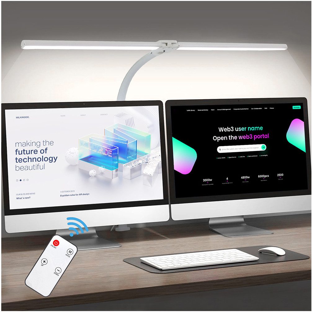 Jibenhome LED Schreibtischlampe Doppelkopf klemmbar Schreibtischlampe, LED günstig online kaufen