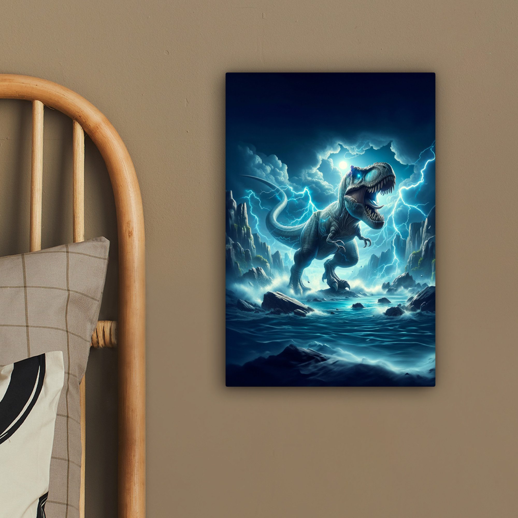 OneMillionCanvasses® Leinwandbild Dino - Blau - Jungen, Fotodruck (1 St), Teenager Zimmer Bild, Jugendzimmer Deko, Kinder Wanddeko, 20x30 cm – Bild 4 von 5