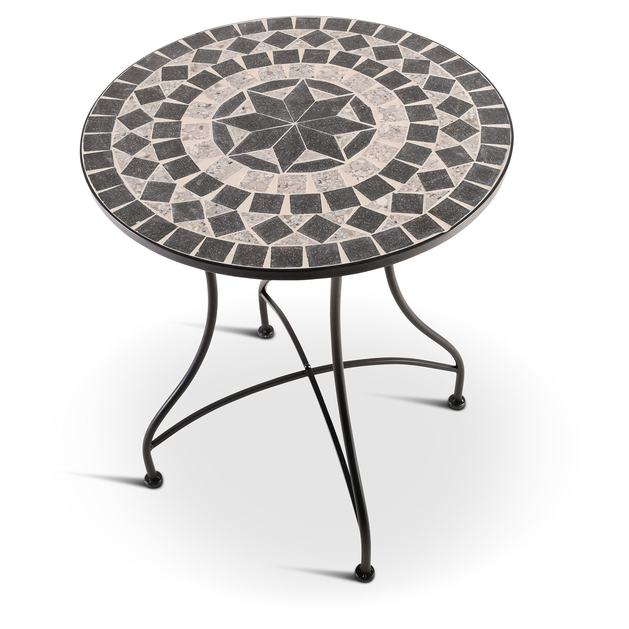Raburg Gartentisch Mosaiktisch, Balkon- und Terrassentisch, 60 cm Ø, 72 cm hoch, Mayla (rund), liebevolle Handarbeit, Mosaikmuster, schwarzes Metallgestell