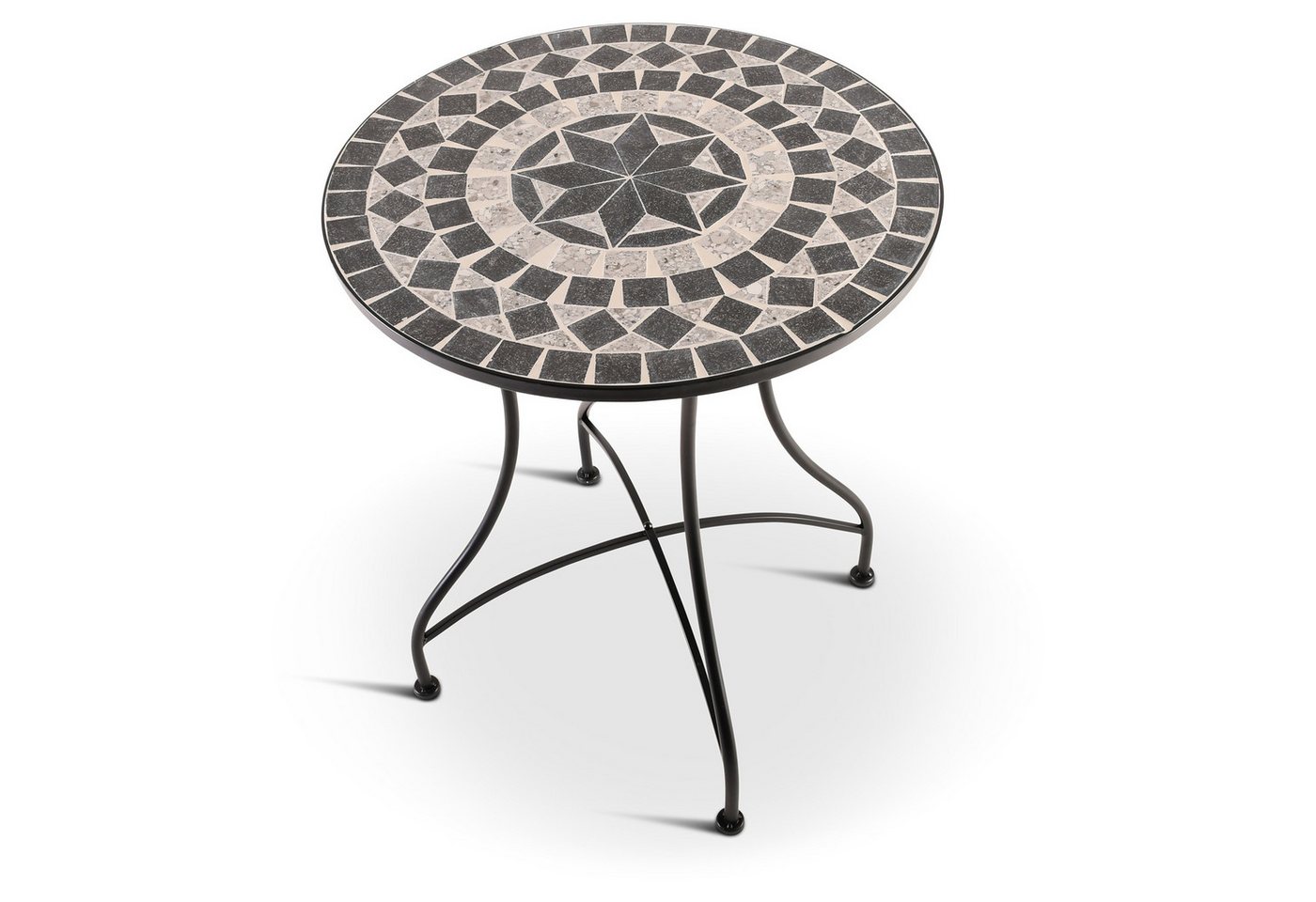 Raburg Gartentisch Mosaiktisch, Balkon- und Terrassentisch, 60 cm Ø, 72 cm hoch, Mayla (rund), liebevolle Handarbeit, Mosaikmuster, schwarzes Metallgestell