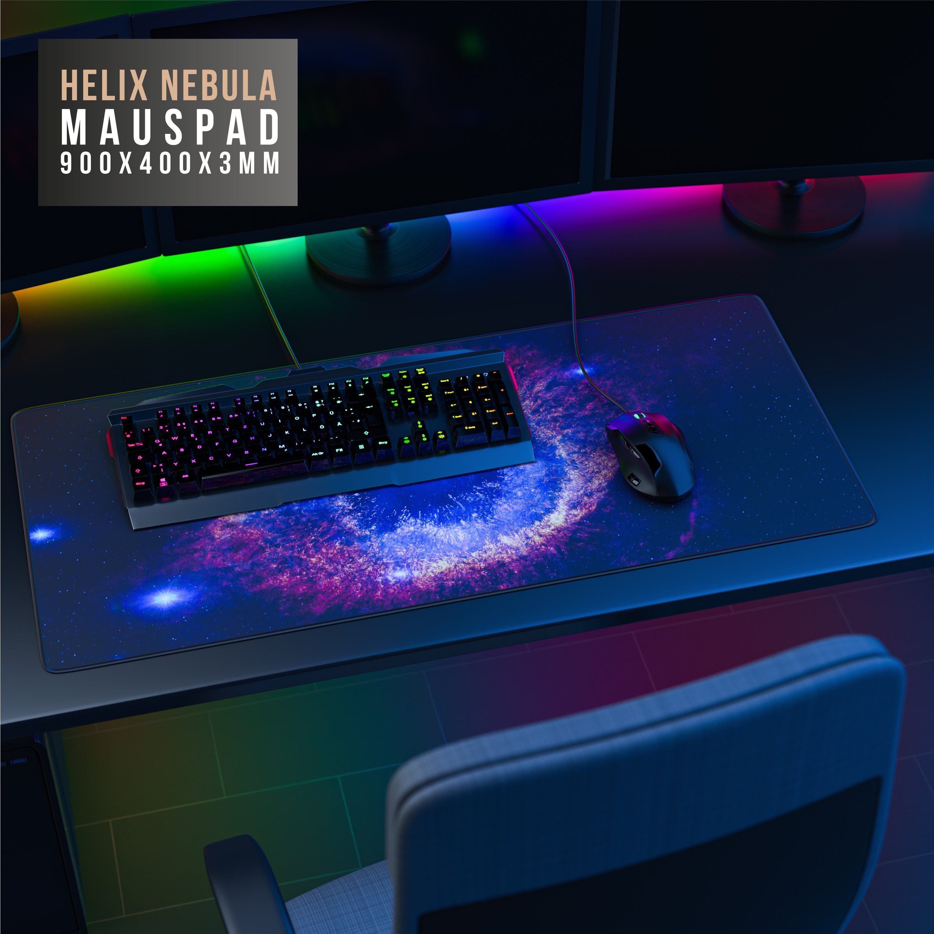 CSL Gaming Mauspad XXL Speed Mousepad 900 x 400 x 3 mm, große Tischunterlage, rutschfest, abwaschbar, Geschwindigkeit & Präzision, Supernova V2