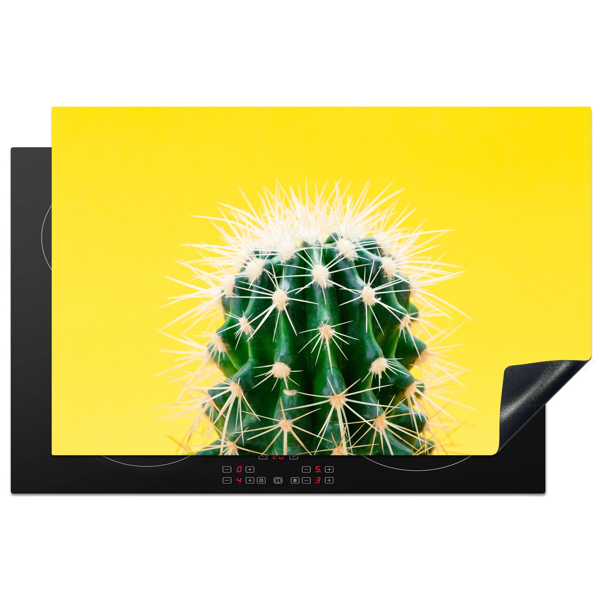 MuchoWow Herdblende-/Abdeckplatte Kaktus auf gelb, Vinyl, (1 tlg), 81x52 cm, Induktionskochfeld Schutz für die küche, Ceranfeldabdeckung