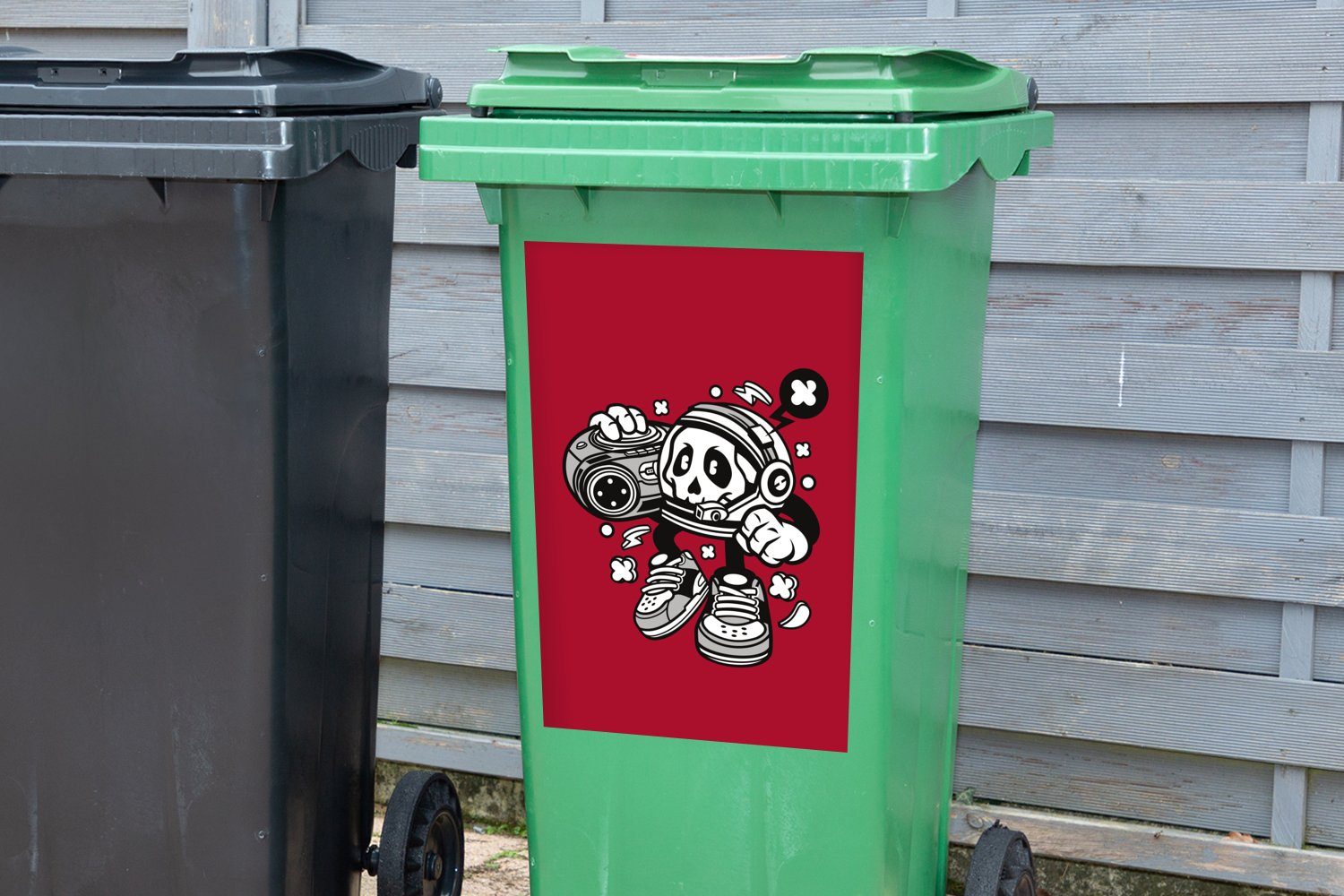 Abfalbehälter Container, Vintage - Rot (1 Sticker, Wandsticker St), MuchoWow Radio - Mülltonne, Mülleimer-aufkleber,