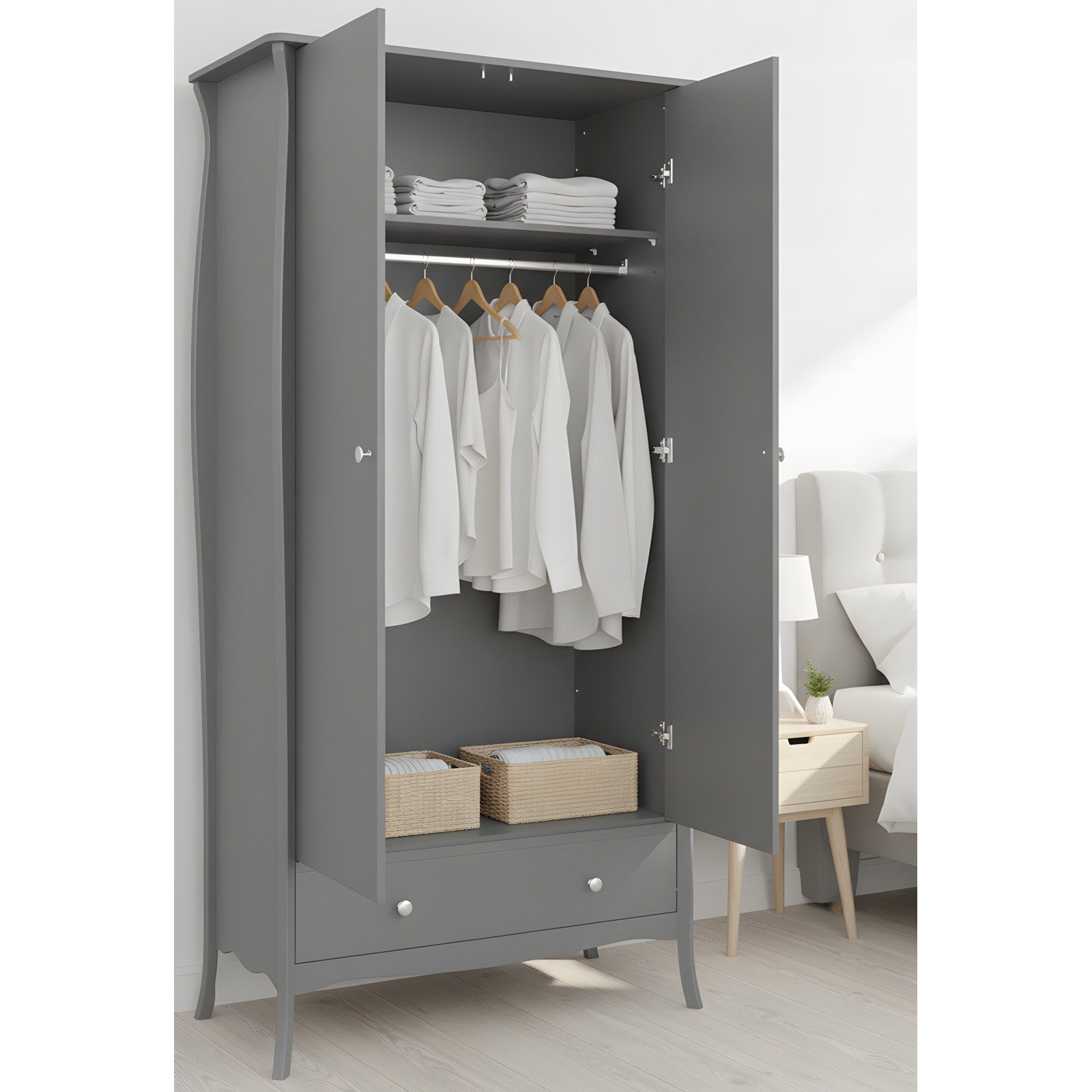 ebuy24 Kleiderschrank Simon Kleiderschrank 1 Schublade 2 Türen grau. – Bild 4 von 5